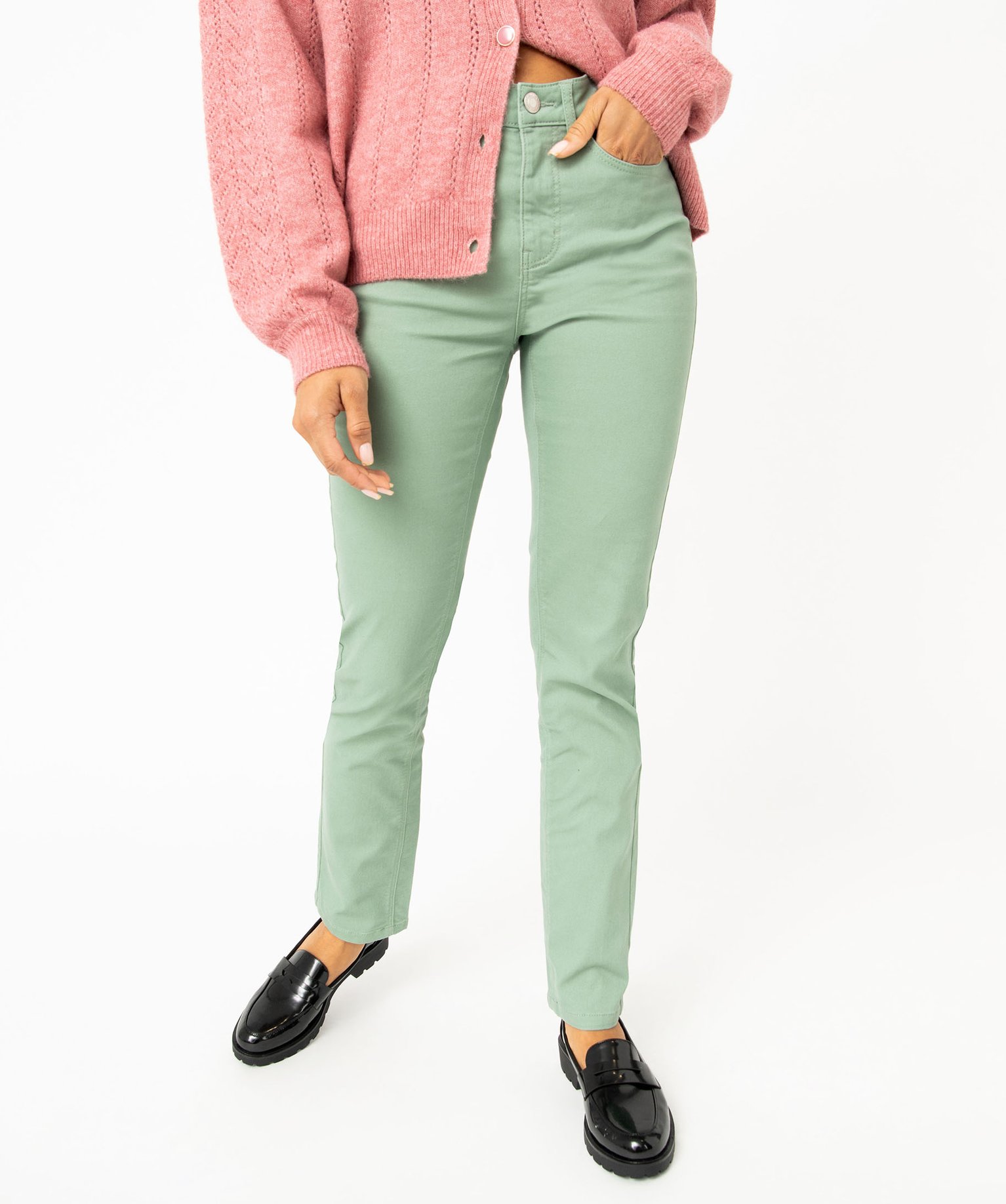pantalon femme coupe regular taille normale vert pantalons
