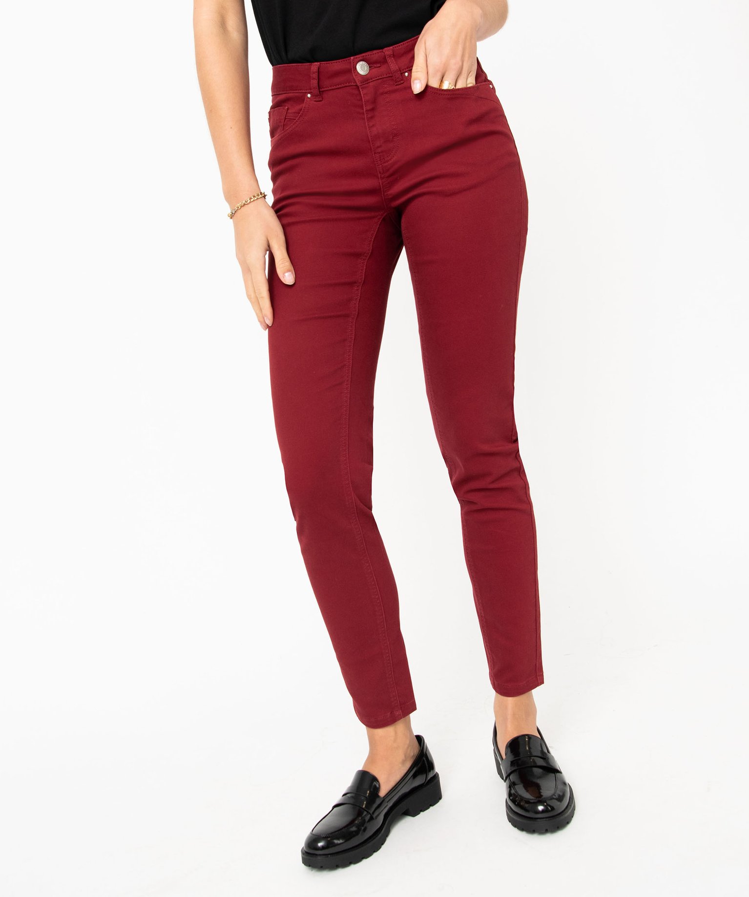 pantalon femme coupe slim taille normale rouge pantalons