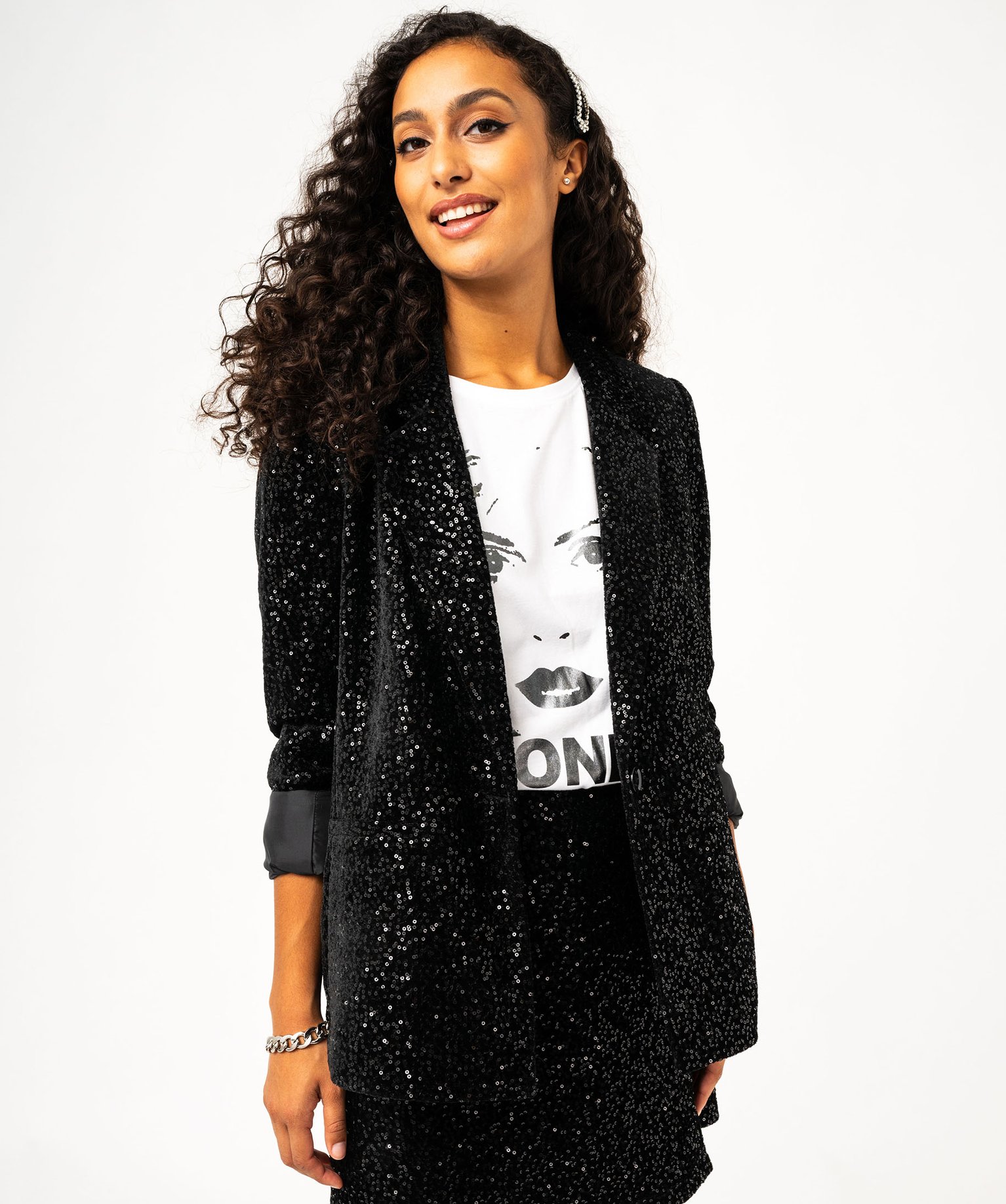 Veste droite avec sequins noir femme