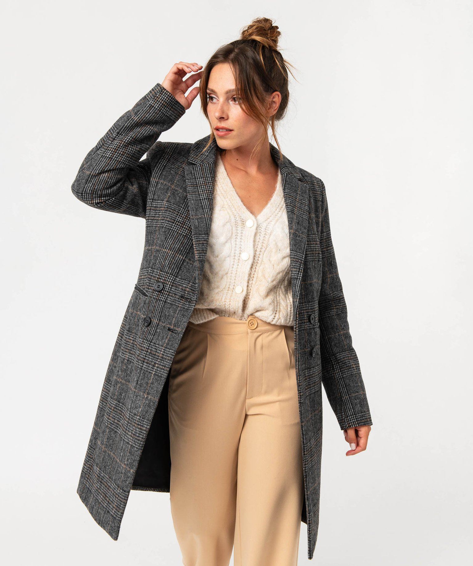 manteau long droit a double boutonnage femme gris manteaux femme