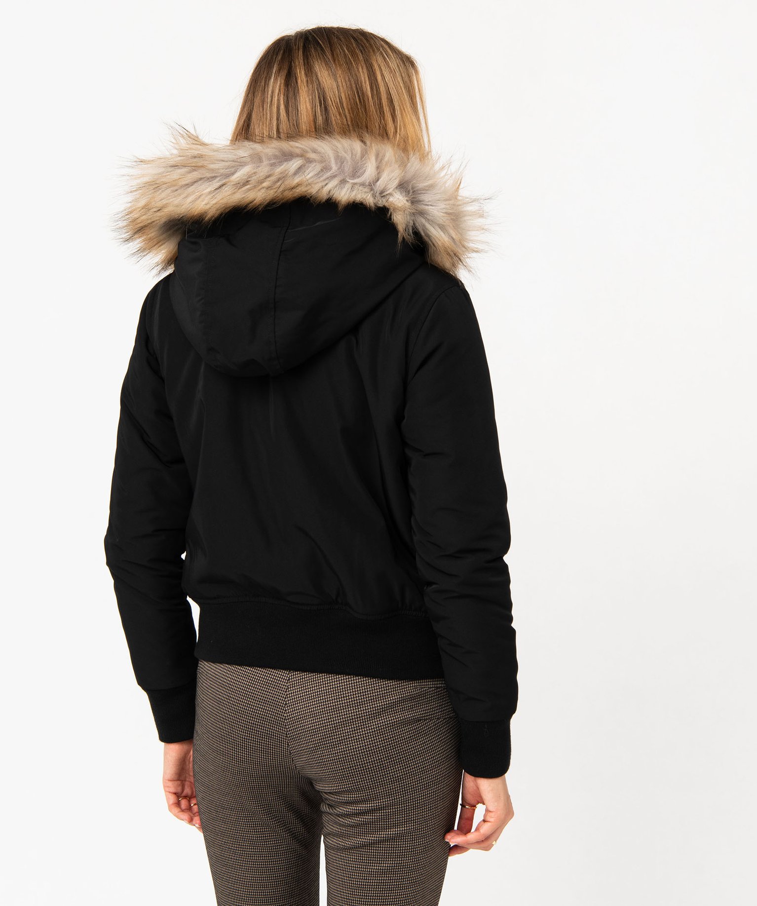 blouson double peluche avec capuche femme noir manteaux femme GEMO