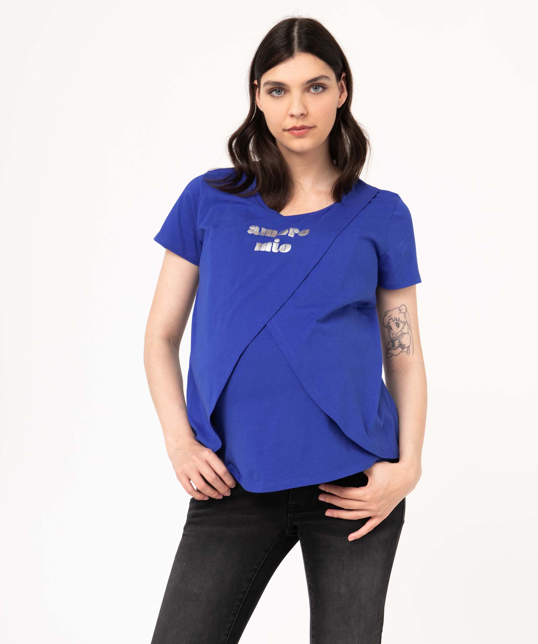tee-shirt de grossesse et dallaitement a motifs bleu