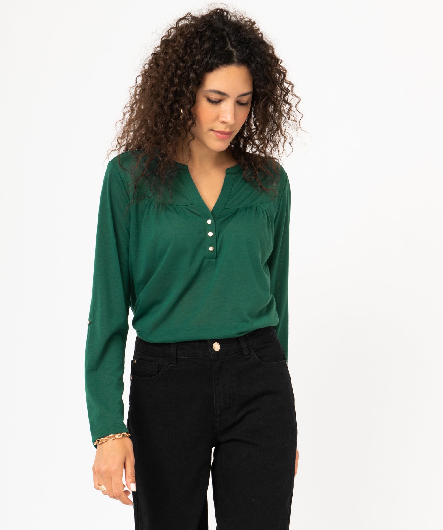 tee-shirt a manches longues en polyester recycle femme vert t-shirts manches longues