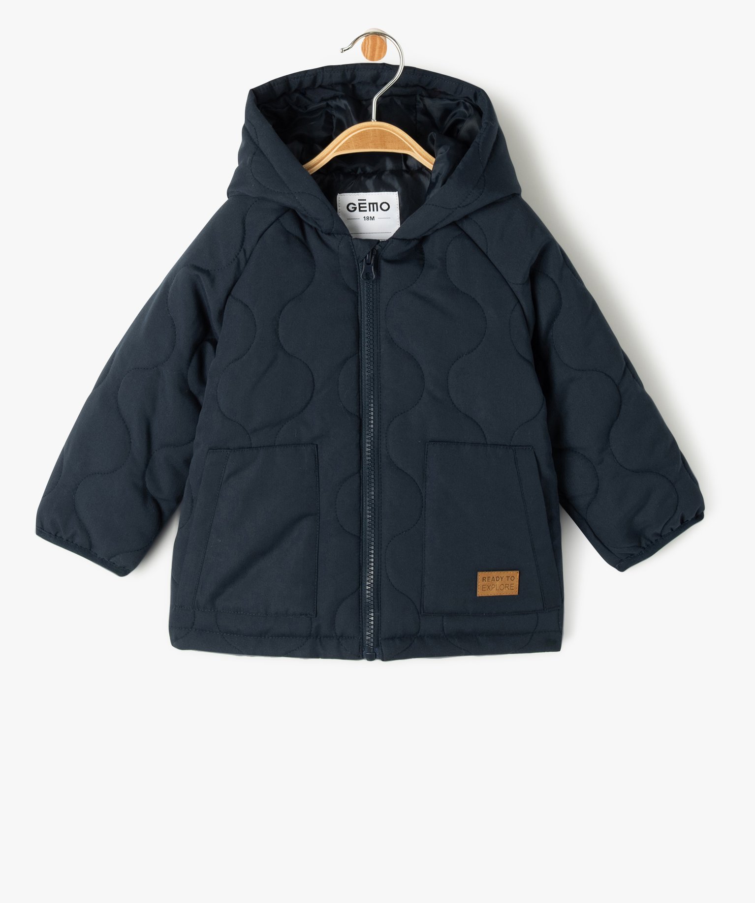 manteau droit matelasse a capuche bebe garcon bleu bebe