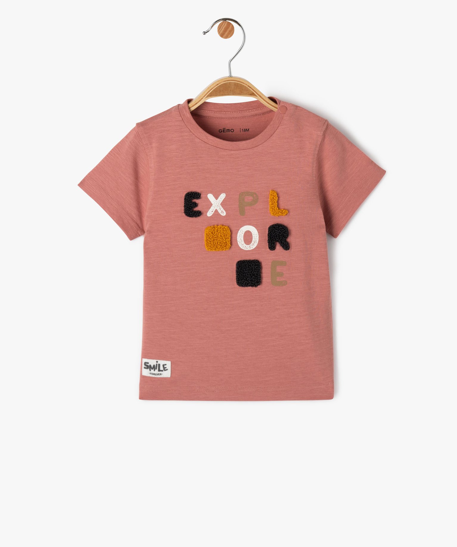 tee-shirt manches courtes imprime bebe garcon rose