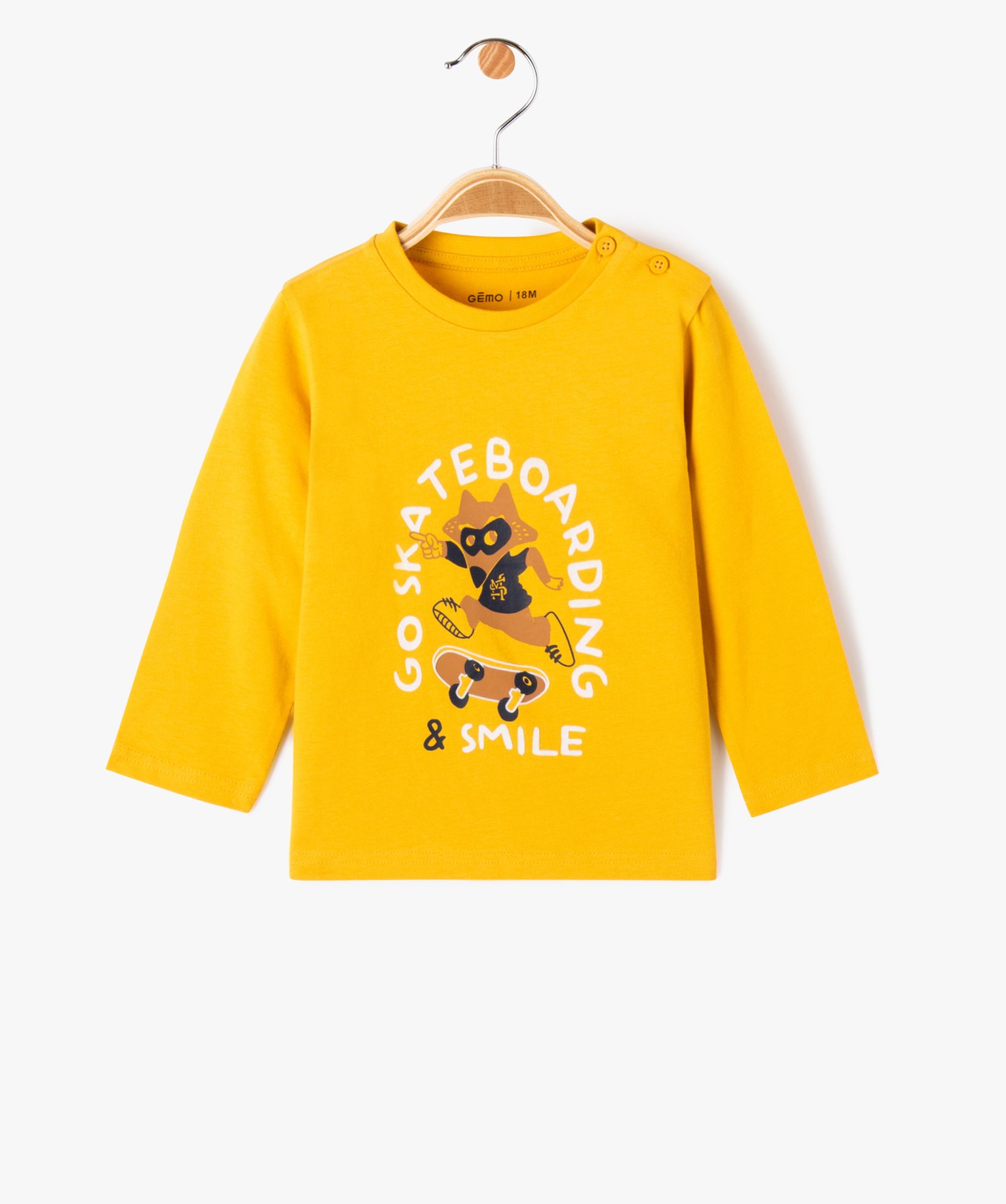 tee-shirt imprime a manches longues en coton bebe garcon jaune