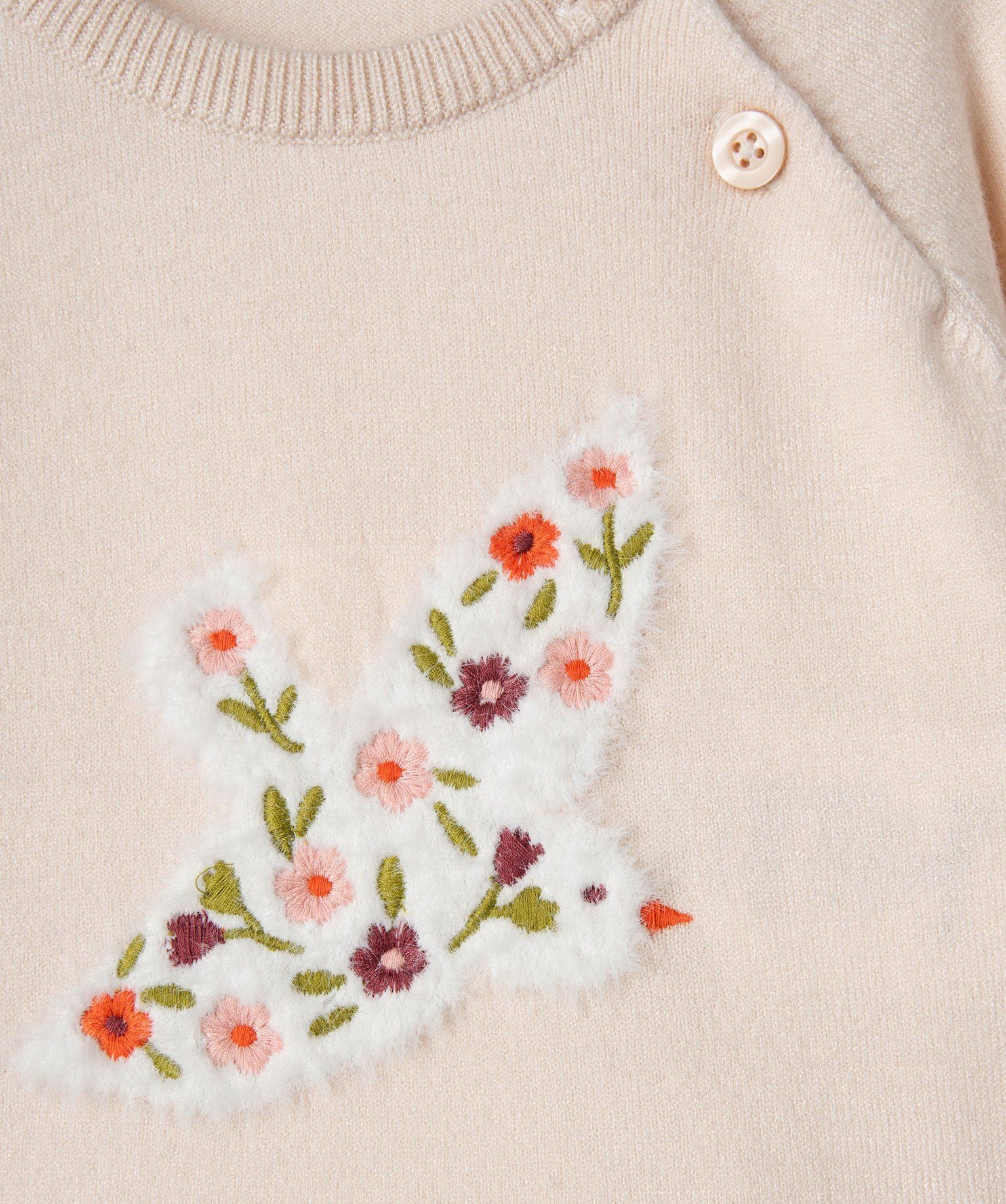 pull en maille fine a motif brode et peluche bebe fille blanc chine pulls