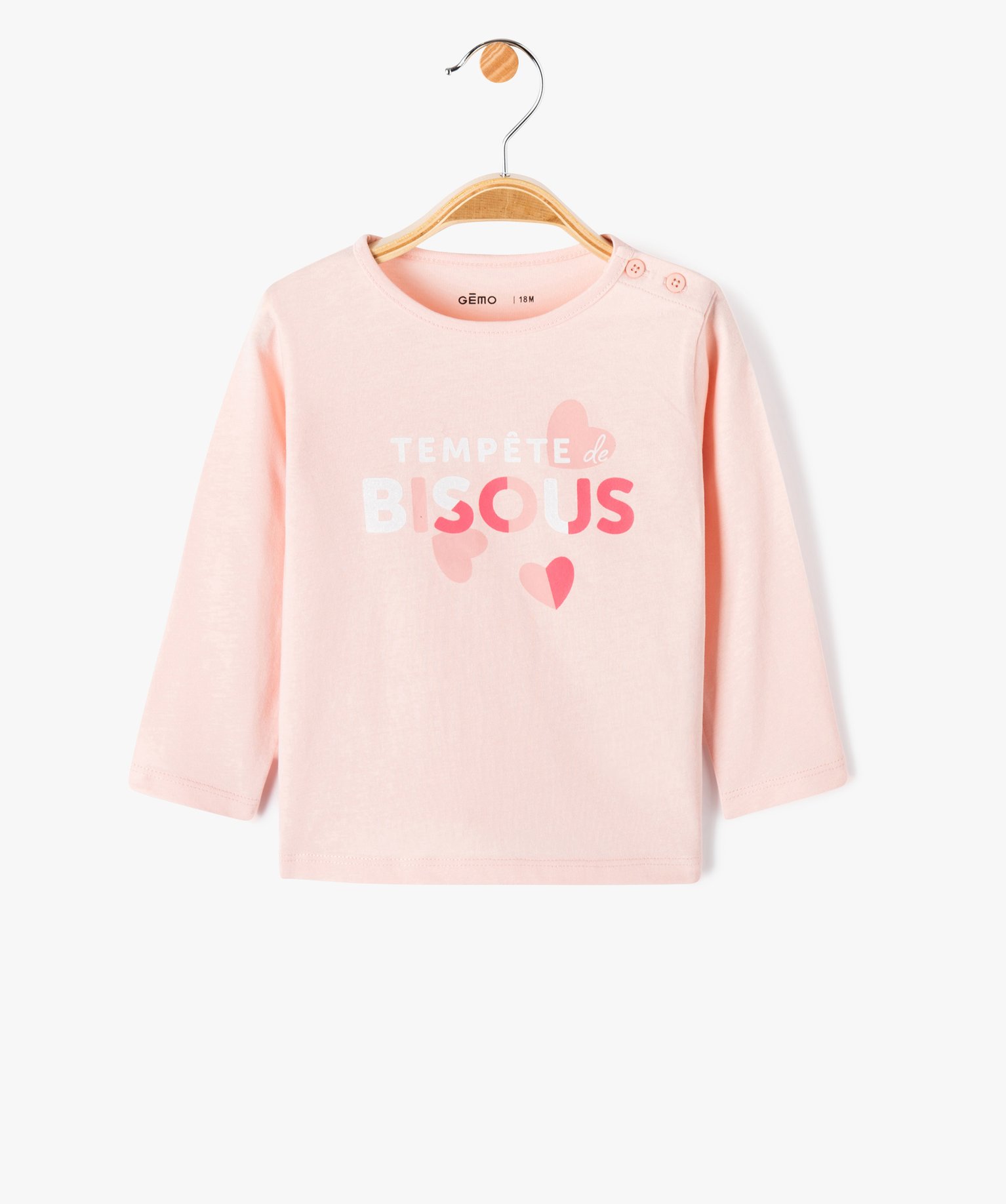 tee-shirt a manches longues message paillete bebe fille rose