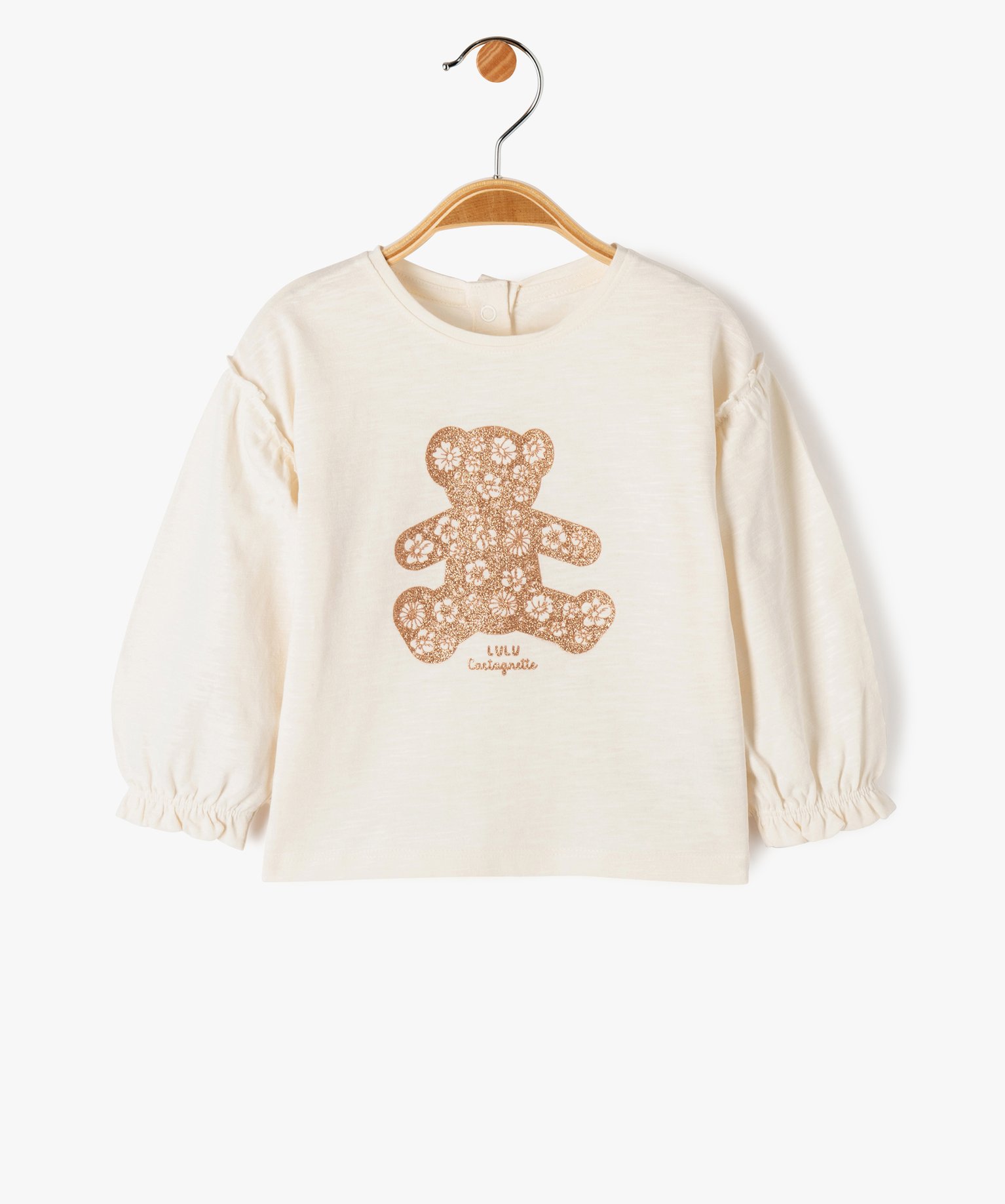 tee shirt bebe fille a manches longues fantaisie et broderie