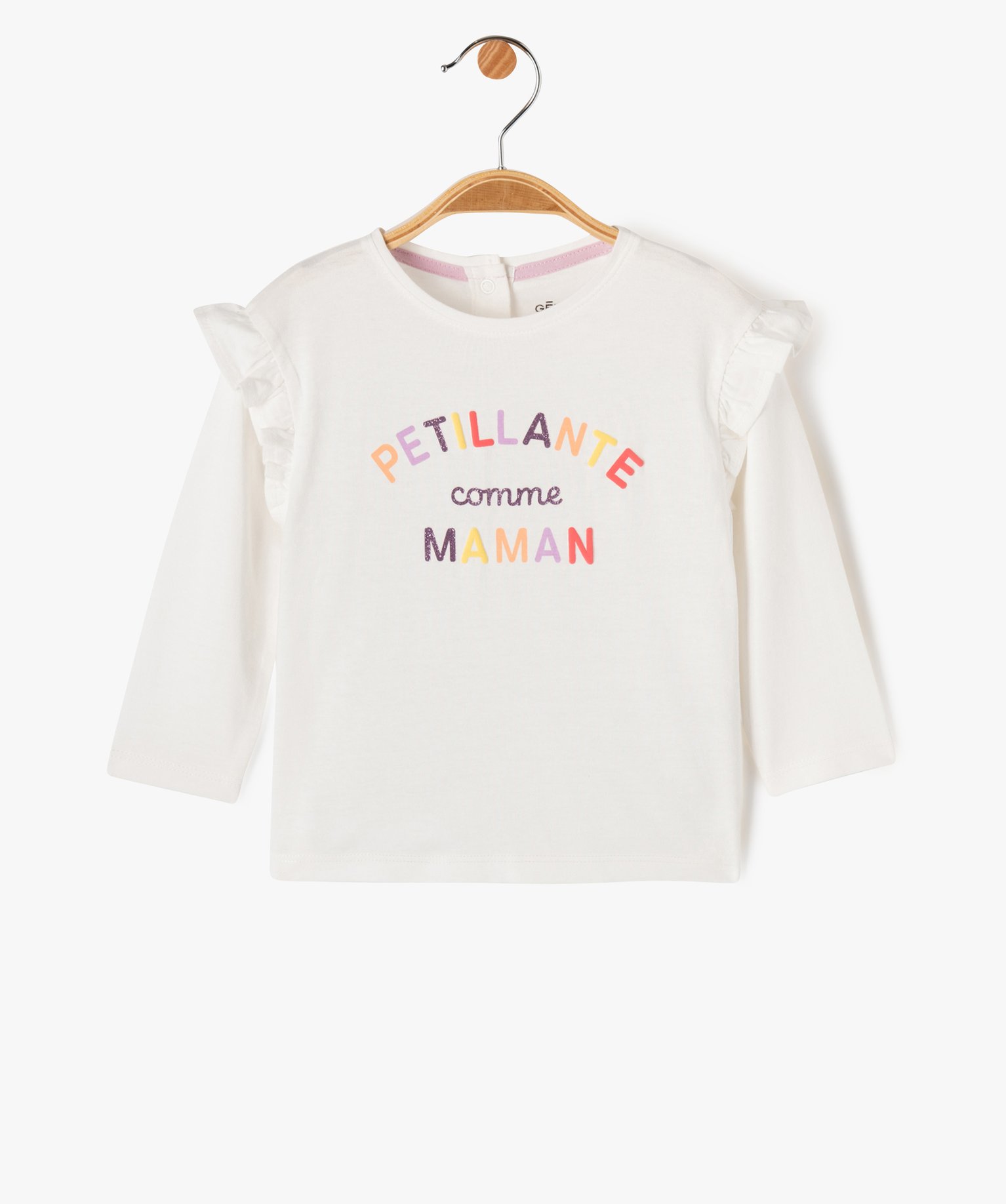 tee-shirt manches longues a volant bebe fille beige