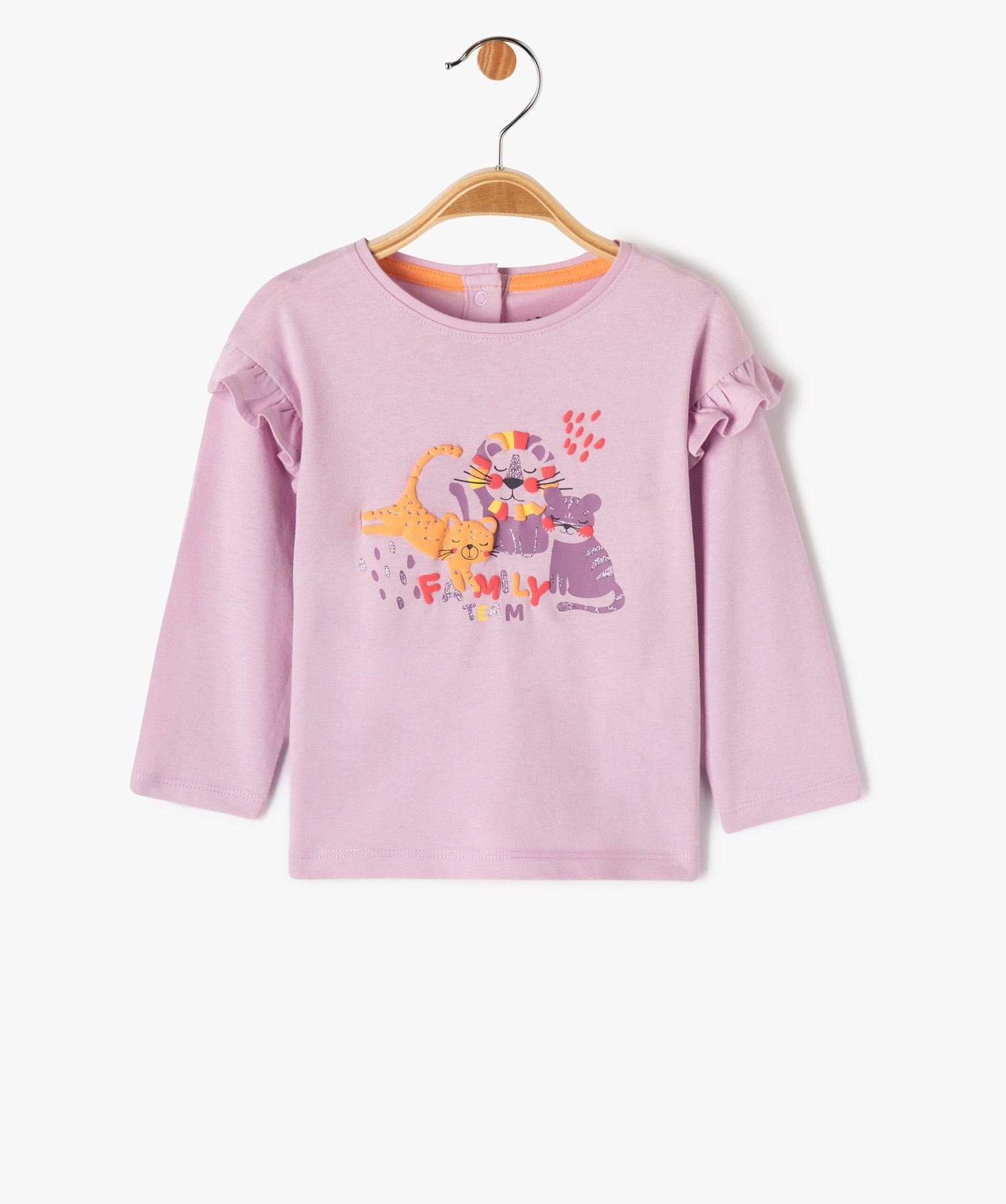 tee-shirt manches longues a volant bebe fille violet