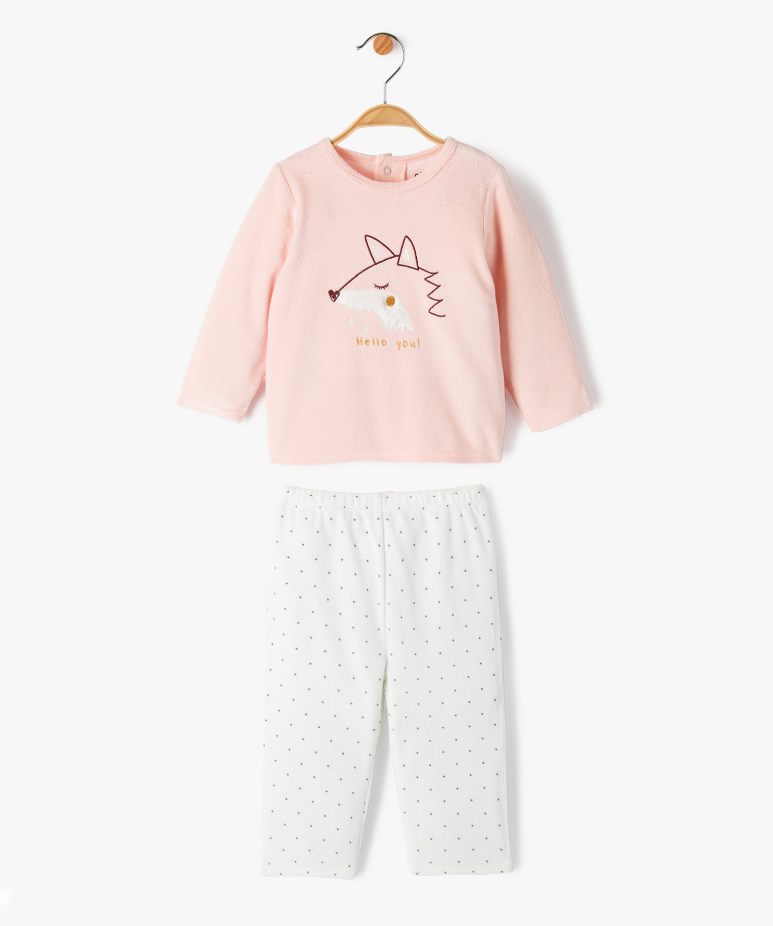 pyjama en velours 2 pieces depareillees bebe rose
