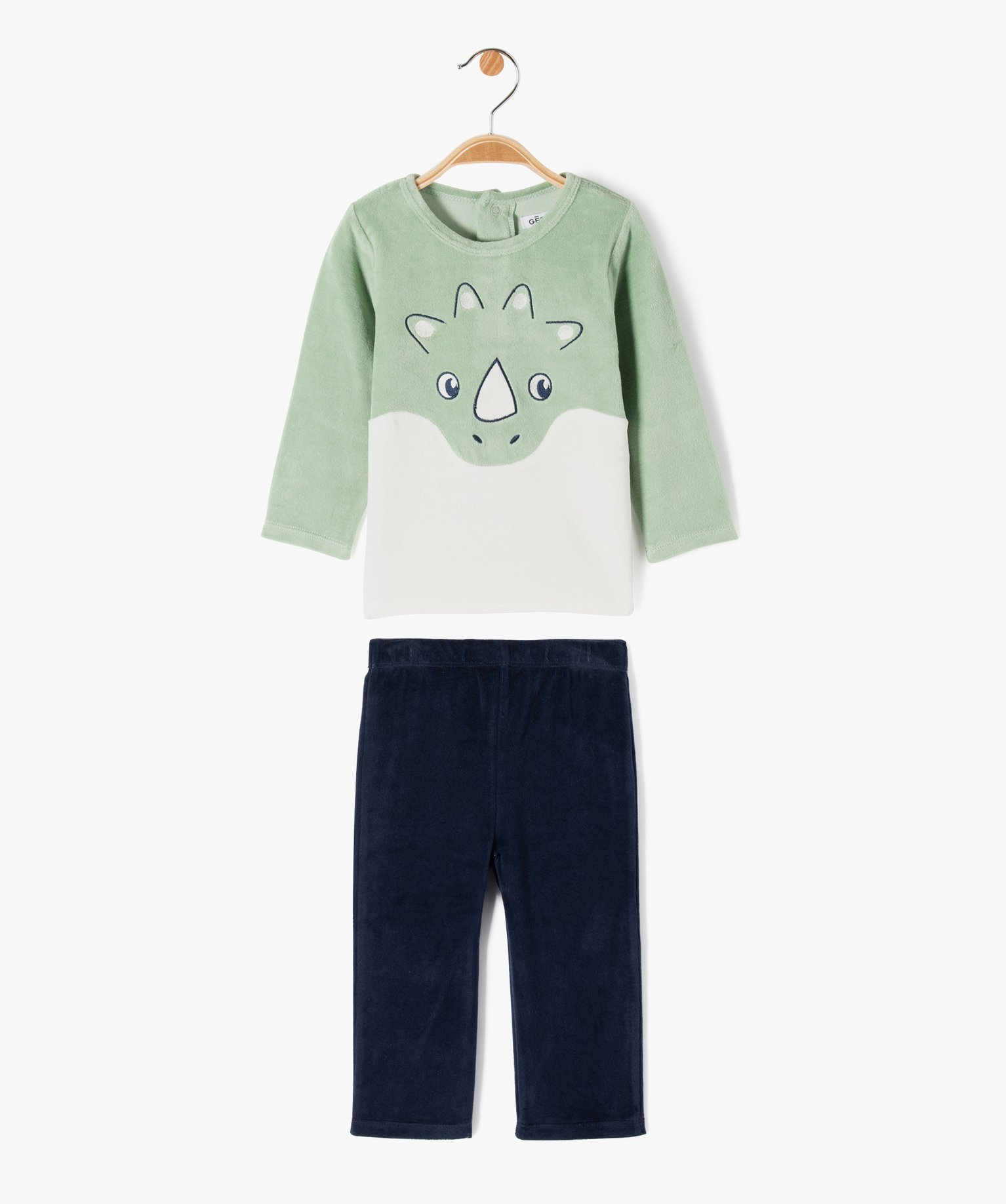pyjama 2 pieces en velours avec motif animal bebe garcon vert