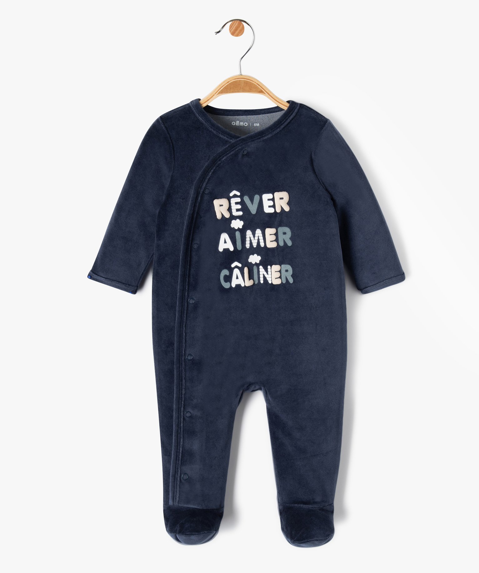 pyjama bebe en velours imprime a ouverture devant bleu