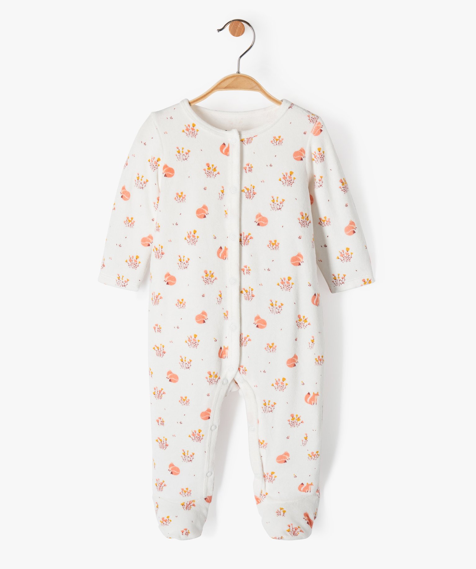 pyjama bebe fille a motifs renards et petites fleurs beige