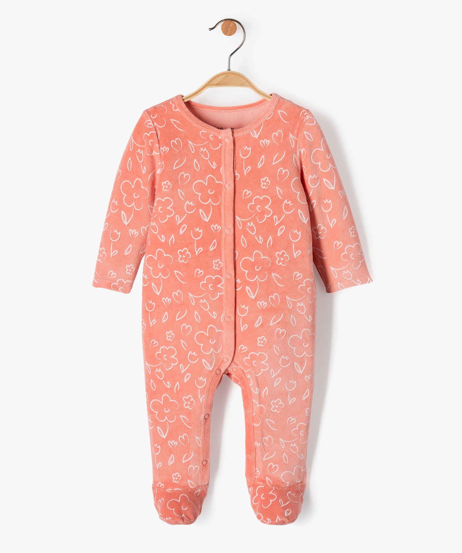 pyjama bebe fille a motifs renards et petites fleurs rose