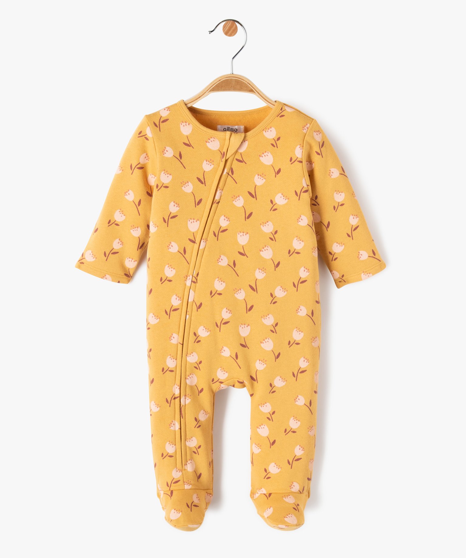 pyjama bebe en jersey molletonne a motif et zip ventral jaune