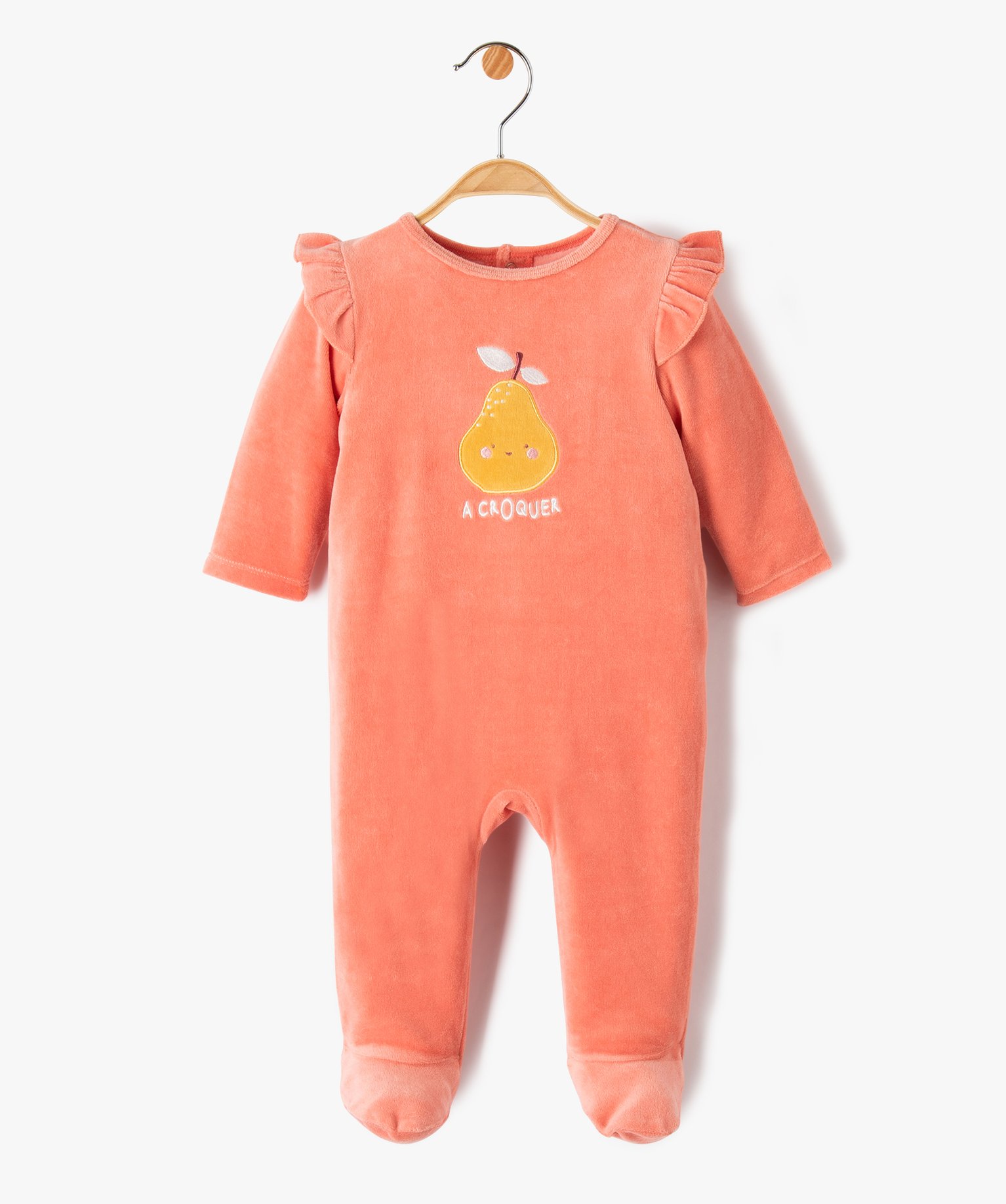 pyjama dors-bien en velours imprime a volants bebe rose