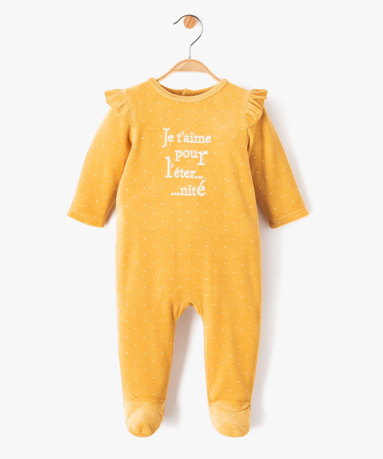 pyjama bebe en velours imprime pois et volant jaune