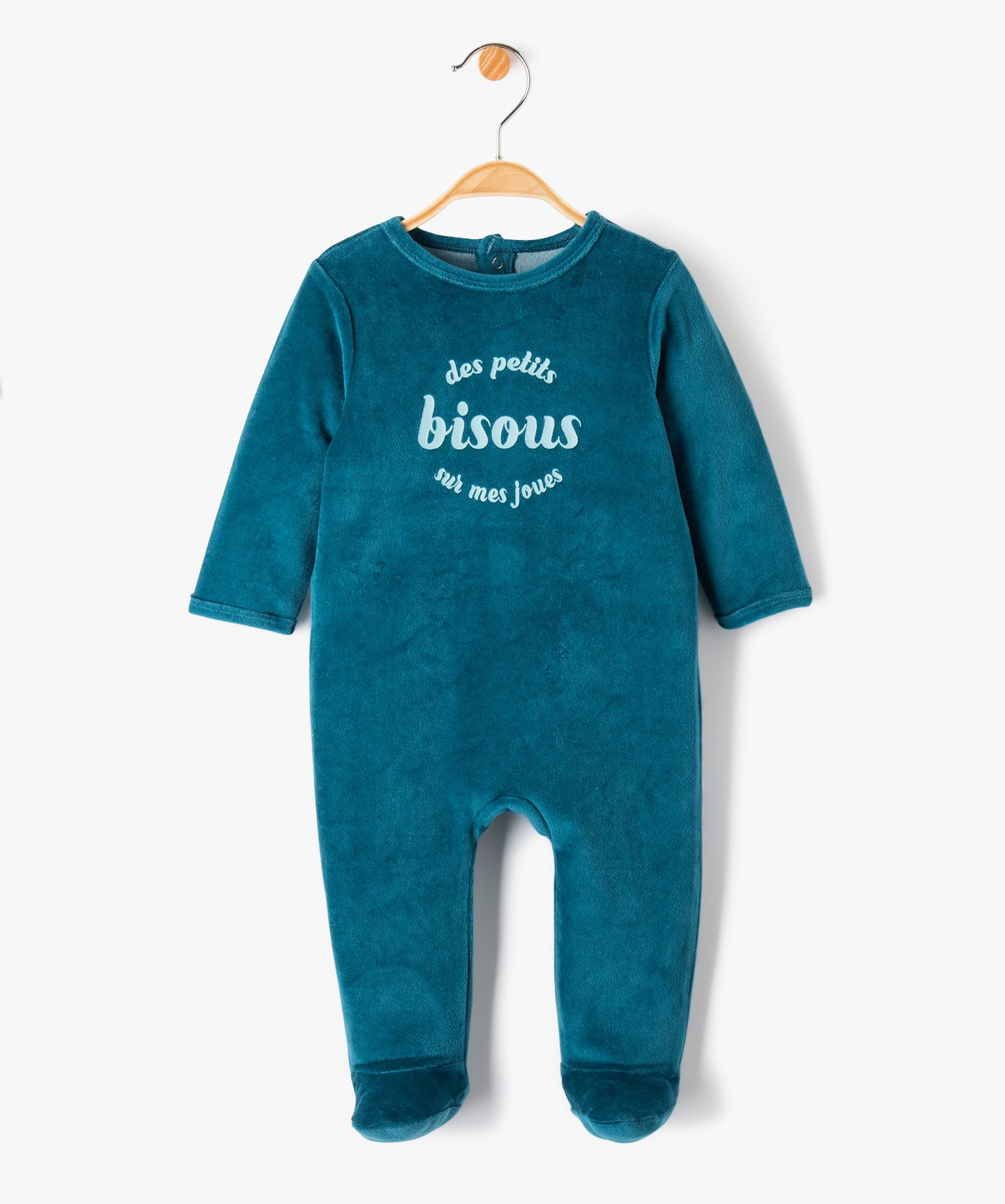 pyjama bebe a pont-dos en velours avec message bleu