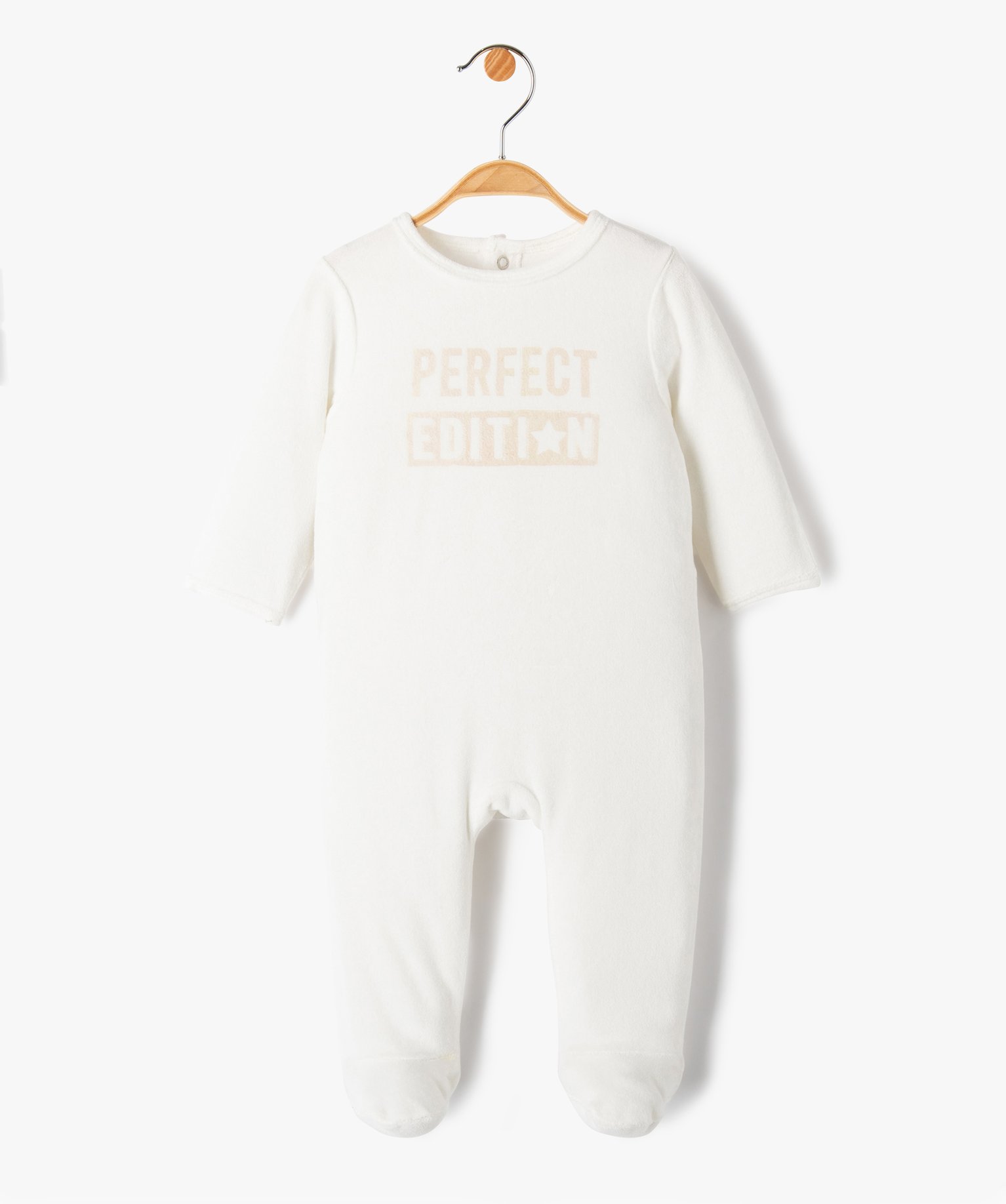 pyjama bebe a pont-dos en velours avec message beige