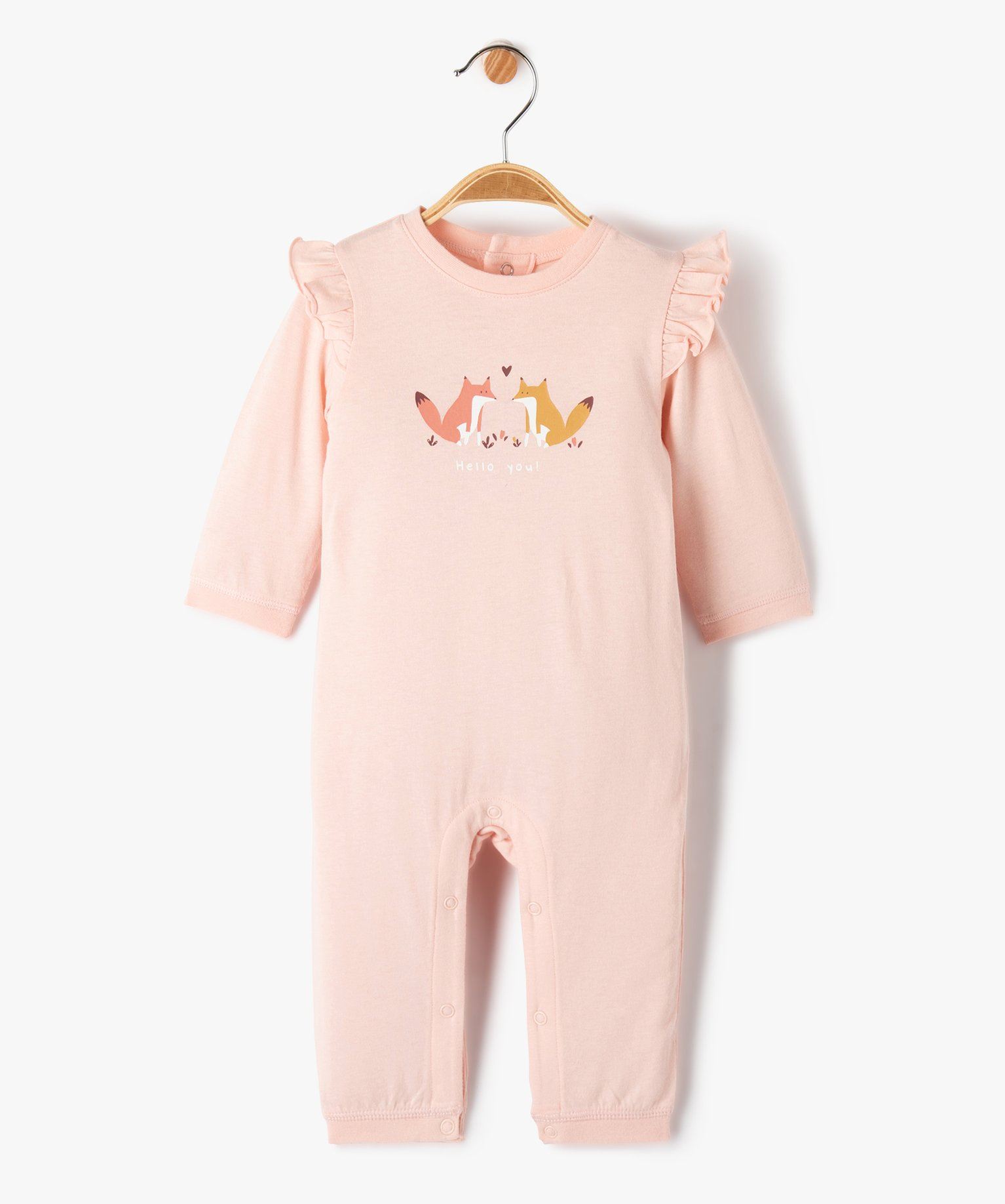 combinaison bebe en jersey a epaules volantees et motif renards rose pyjamas et dors bien