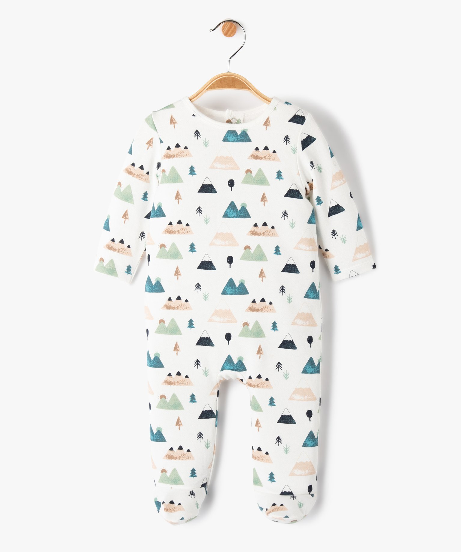 pyjama bebe a pont-dos en jersey molletonne imprime montagnes beige