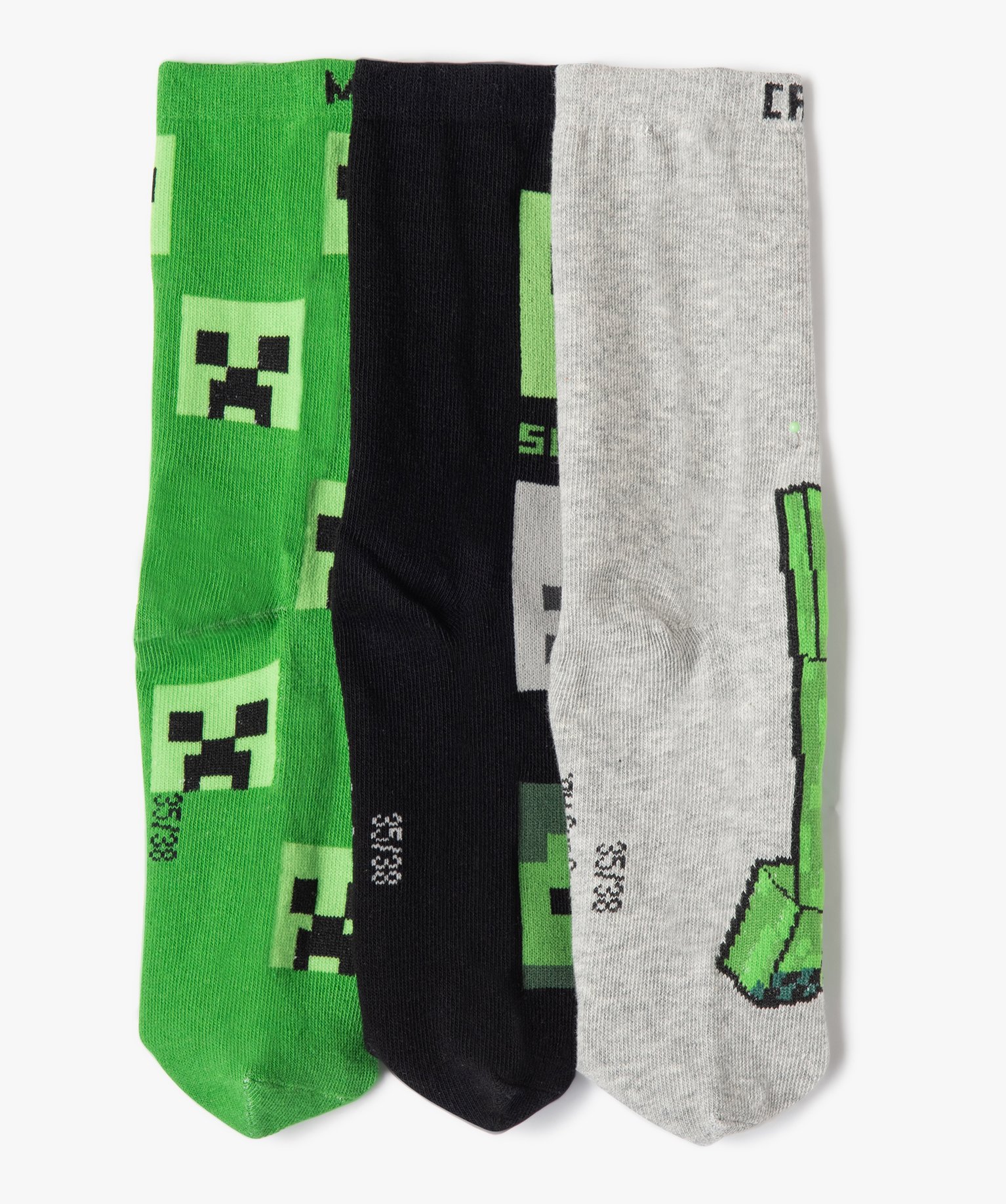chaussettes hautes a motifs garcon (lot de 3) - minecraft vert