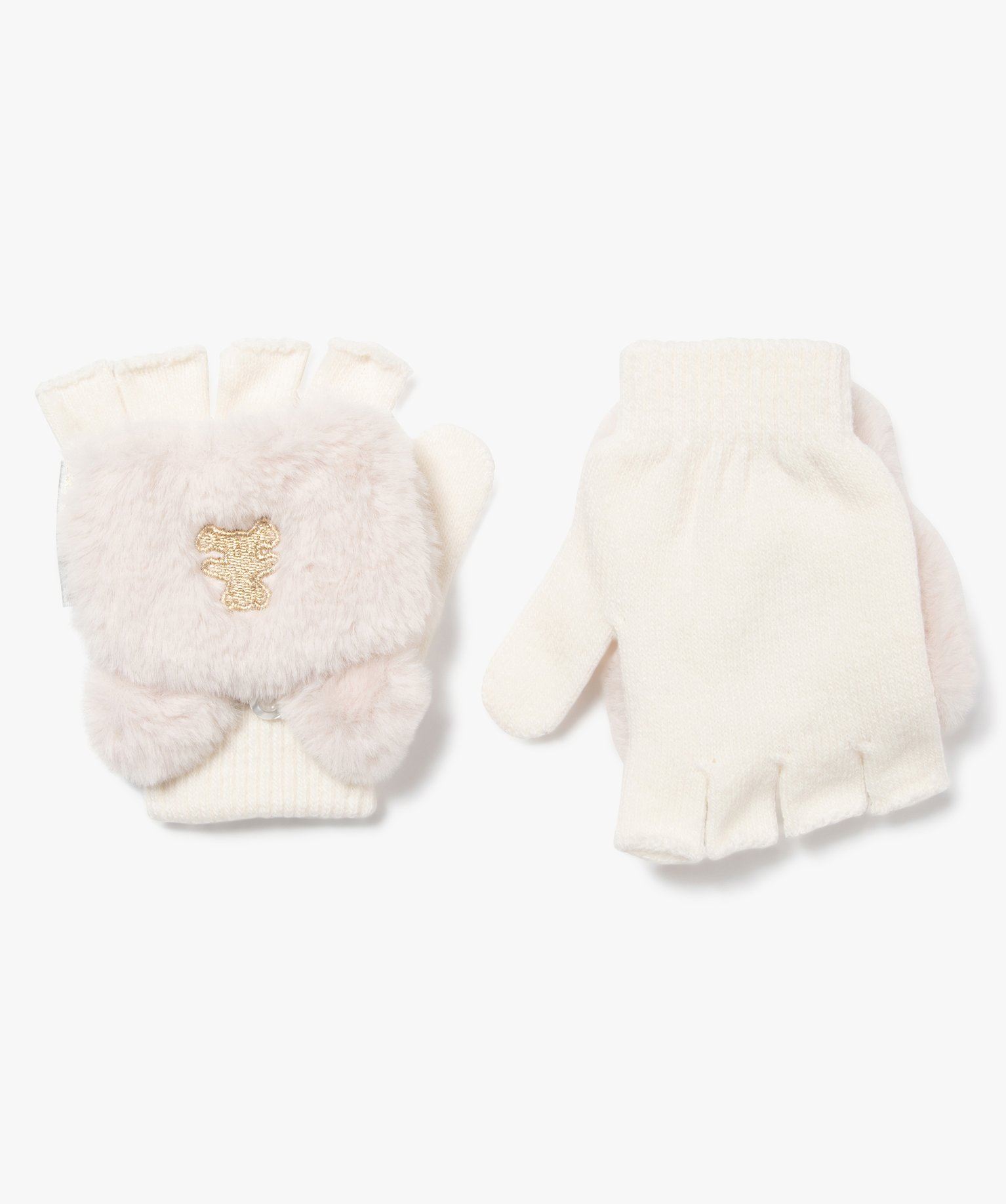 moufles mitaines 2-en-1 en fourrure imitation fille - lulucastagnette beige standard foulards echarpes et gants