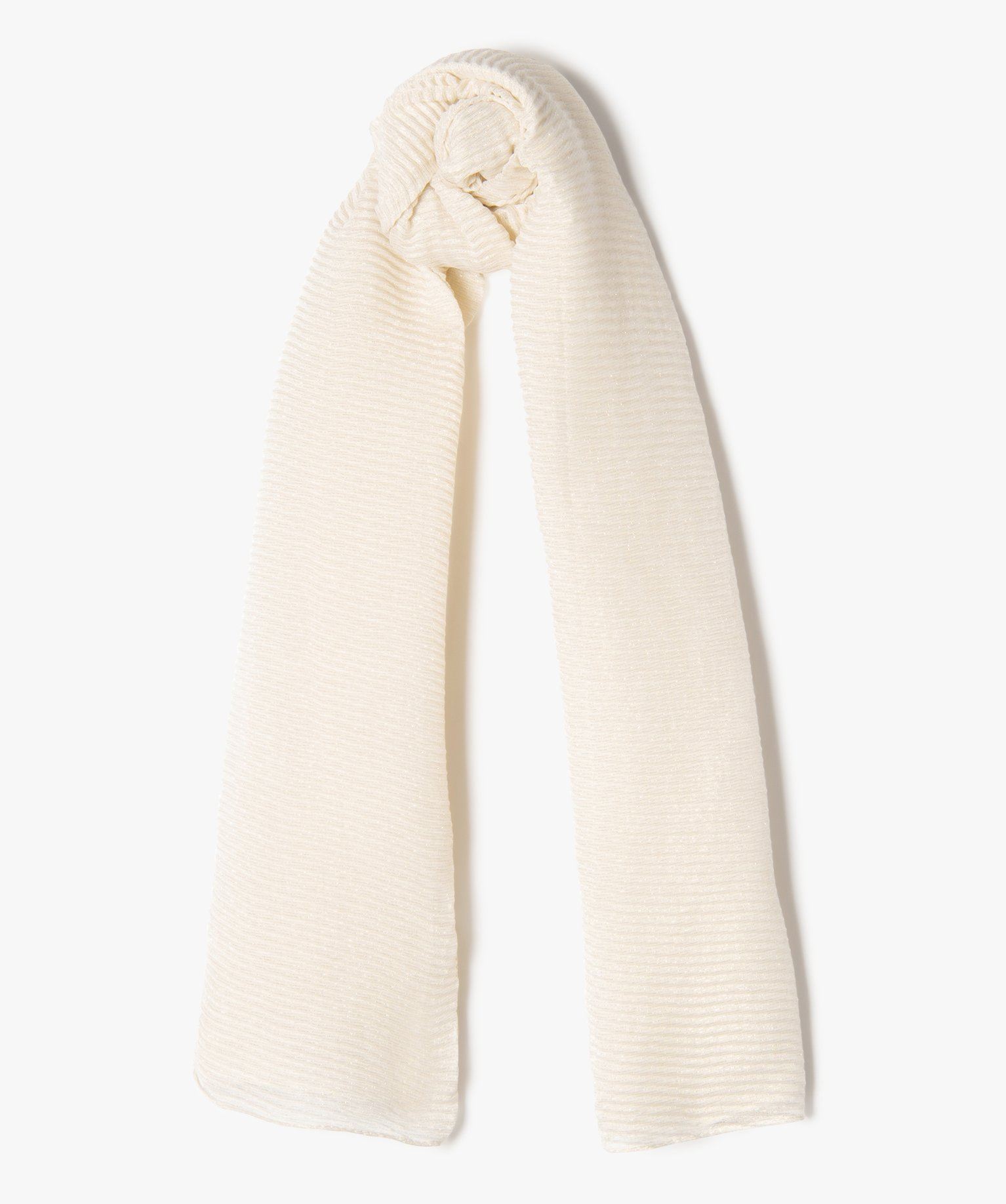 foulard paillete en maille gaufree femme beige standard foulards
