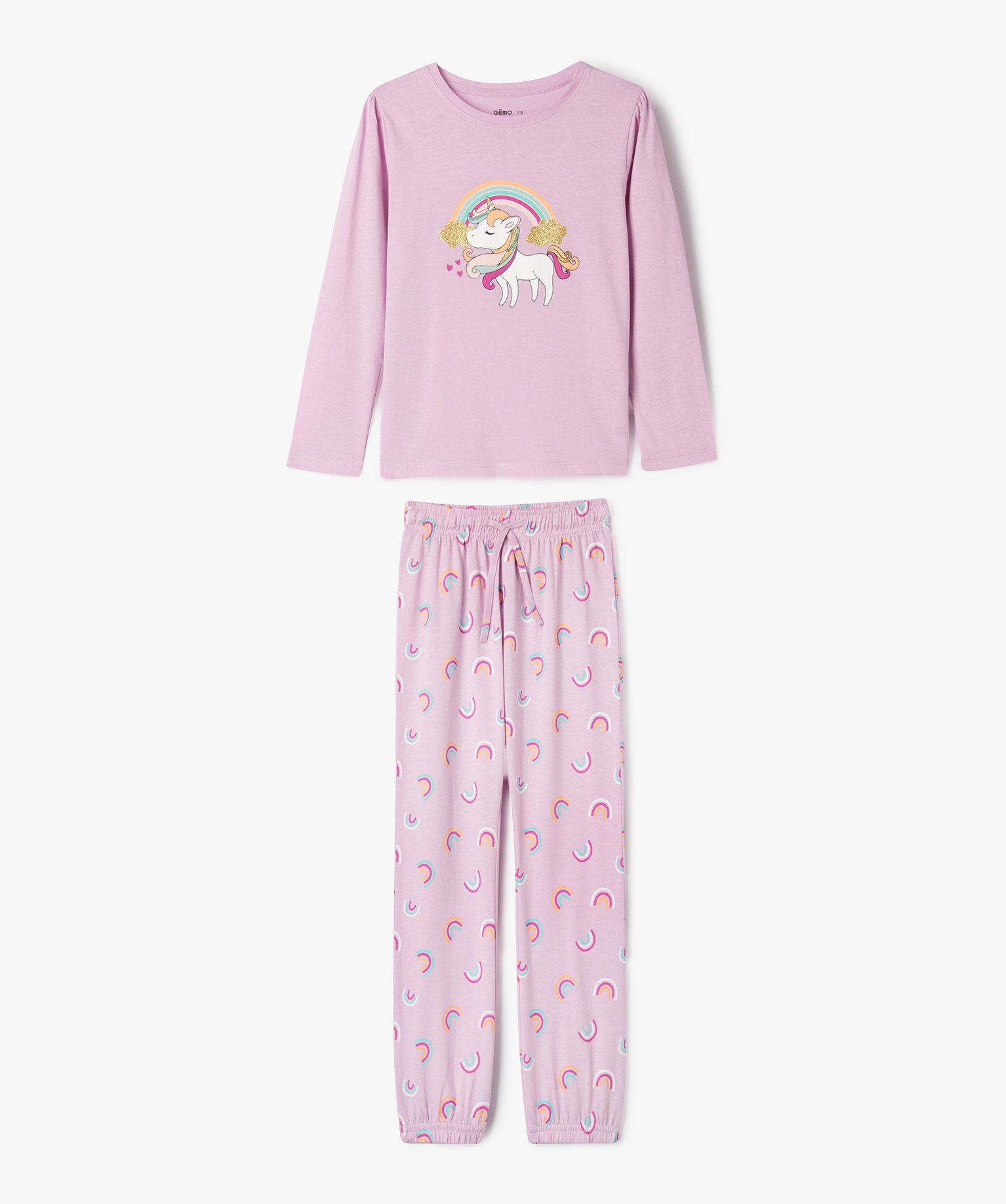 pyjama a motif licorne et arc en ciel fille violet pyjamas promos GEMO