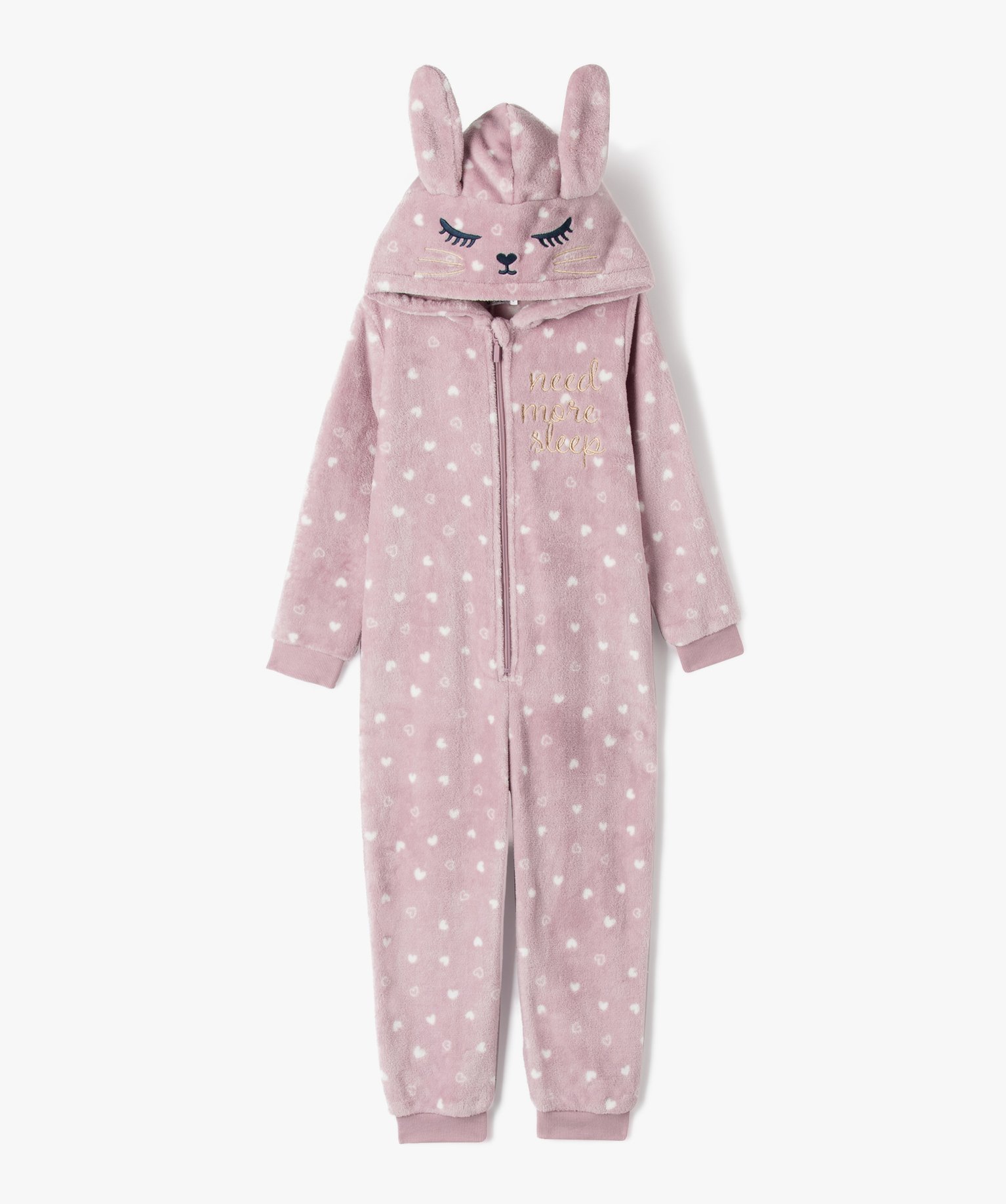 combinaison pyjama a capuche a motifs coeurs fille imprime