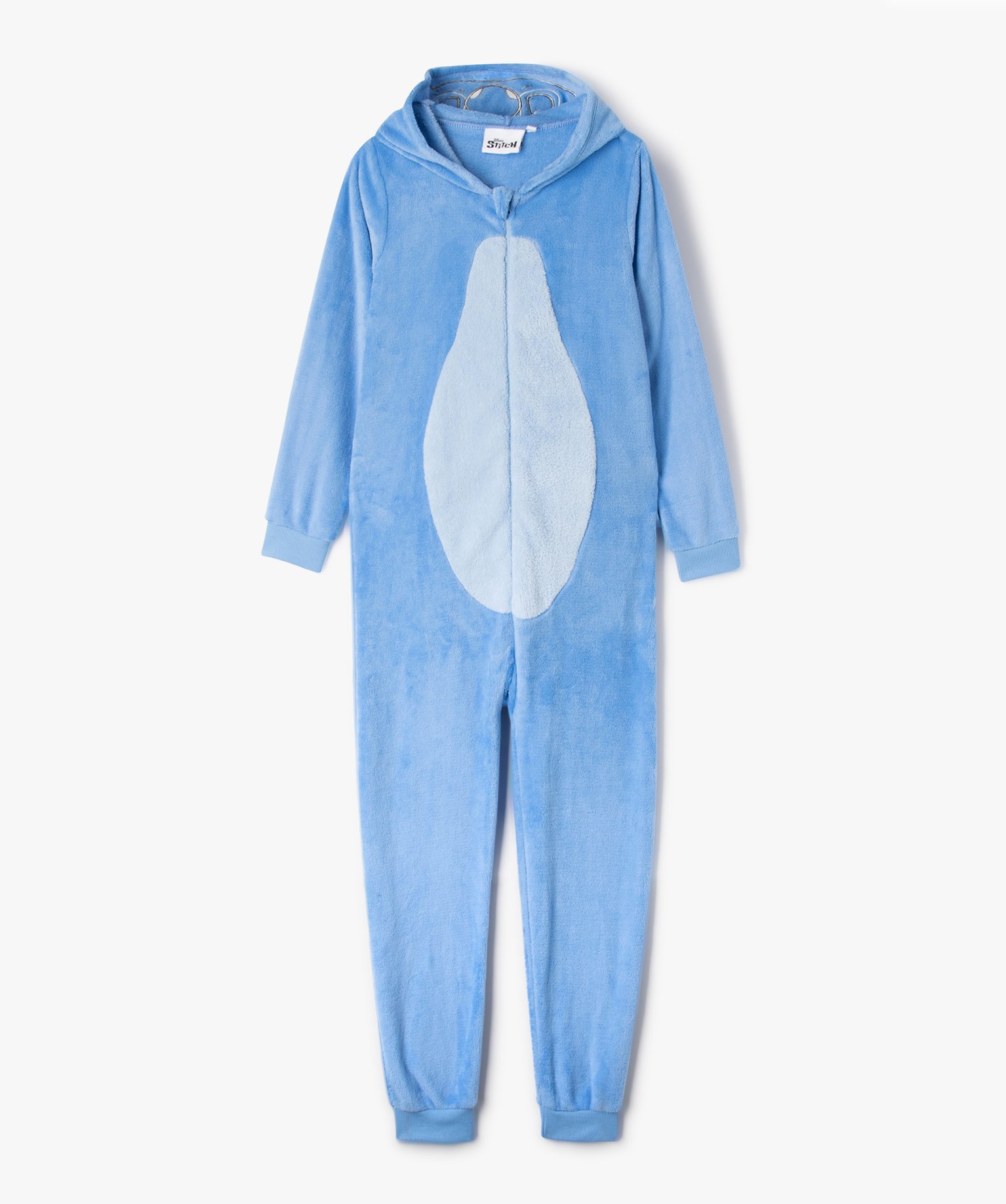 combinaison pyjama a capuche motif stitch fille - disney bleu