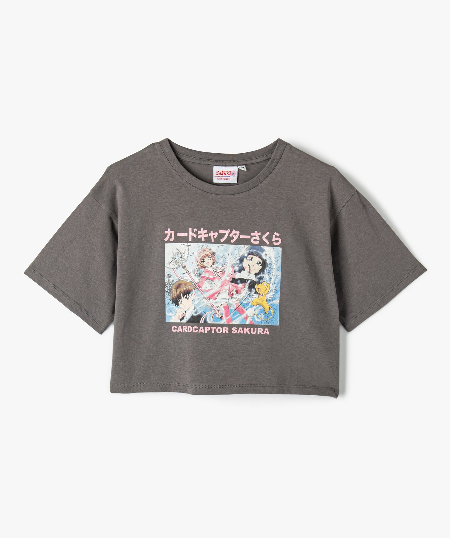 tee shirt court avec motif manga fille sakura gris tee shirts