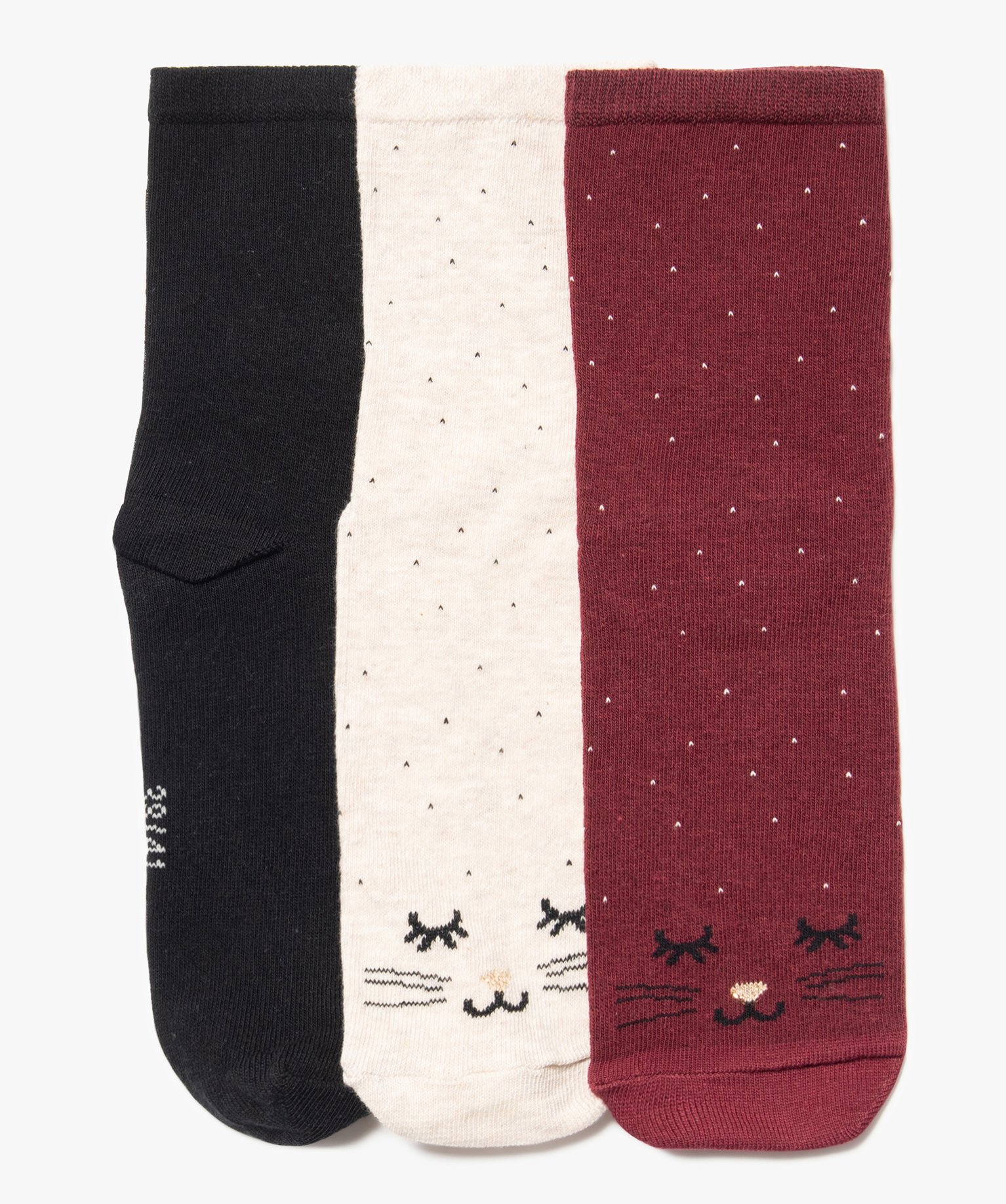 chaussettes tige haute a motif chat femme (lot de 3 paires) rouge chaussettes