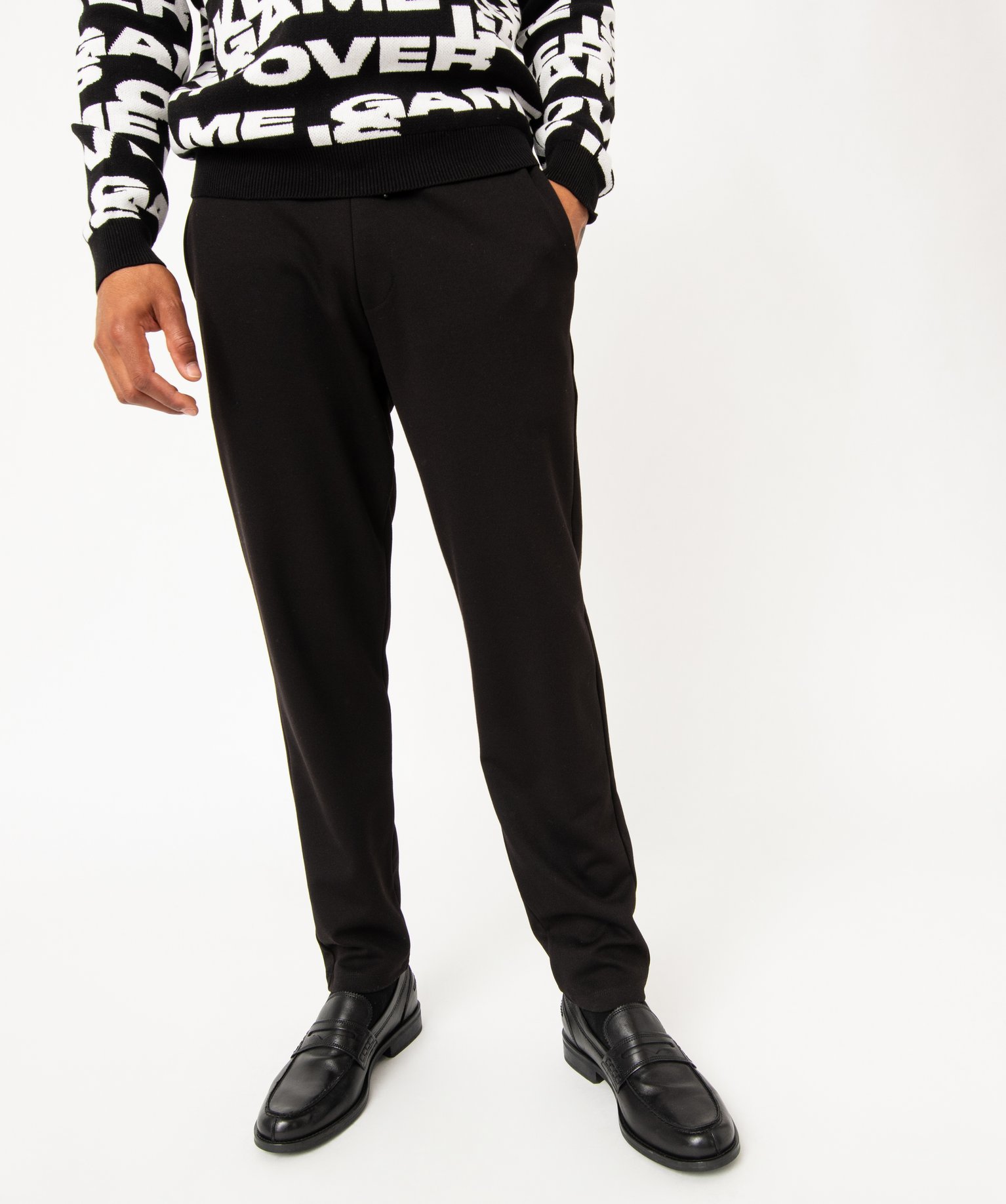 pantalon en maille sergee casual homme noir