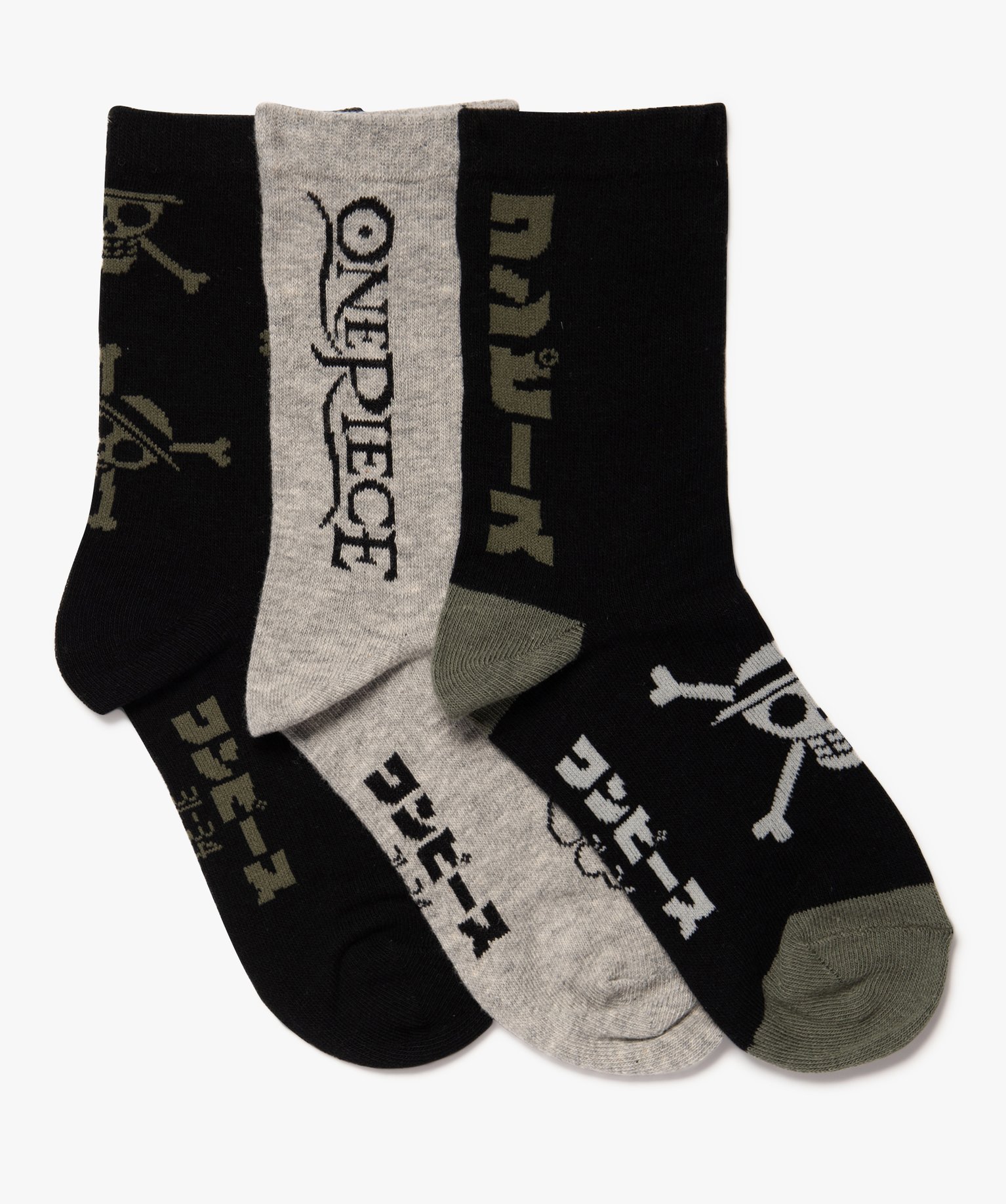 chaussettes hautes motif manga garcon (lot de 3) - one piece noir garcon