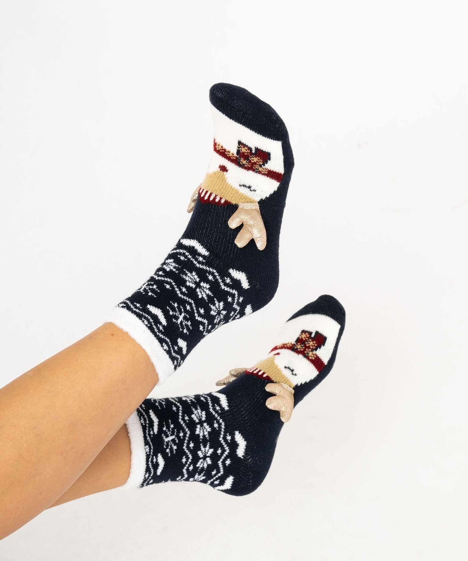 chaussettes dinterieur doublees bouclette special noel femme bleu