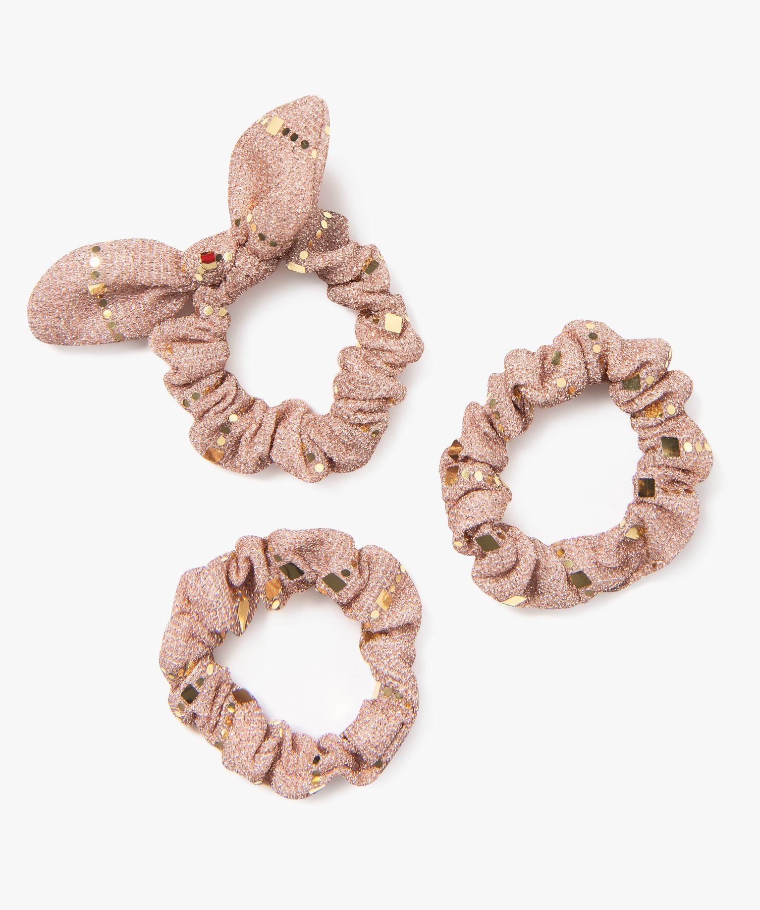 chouchou a paillettes dorees fille (lot de 3) jaune accessoires cheveux