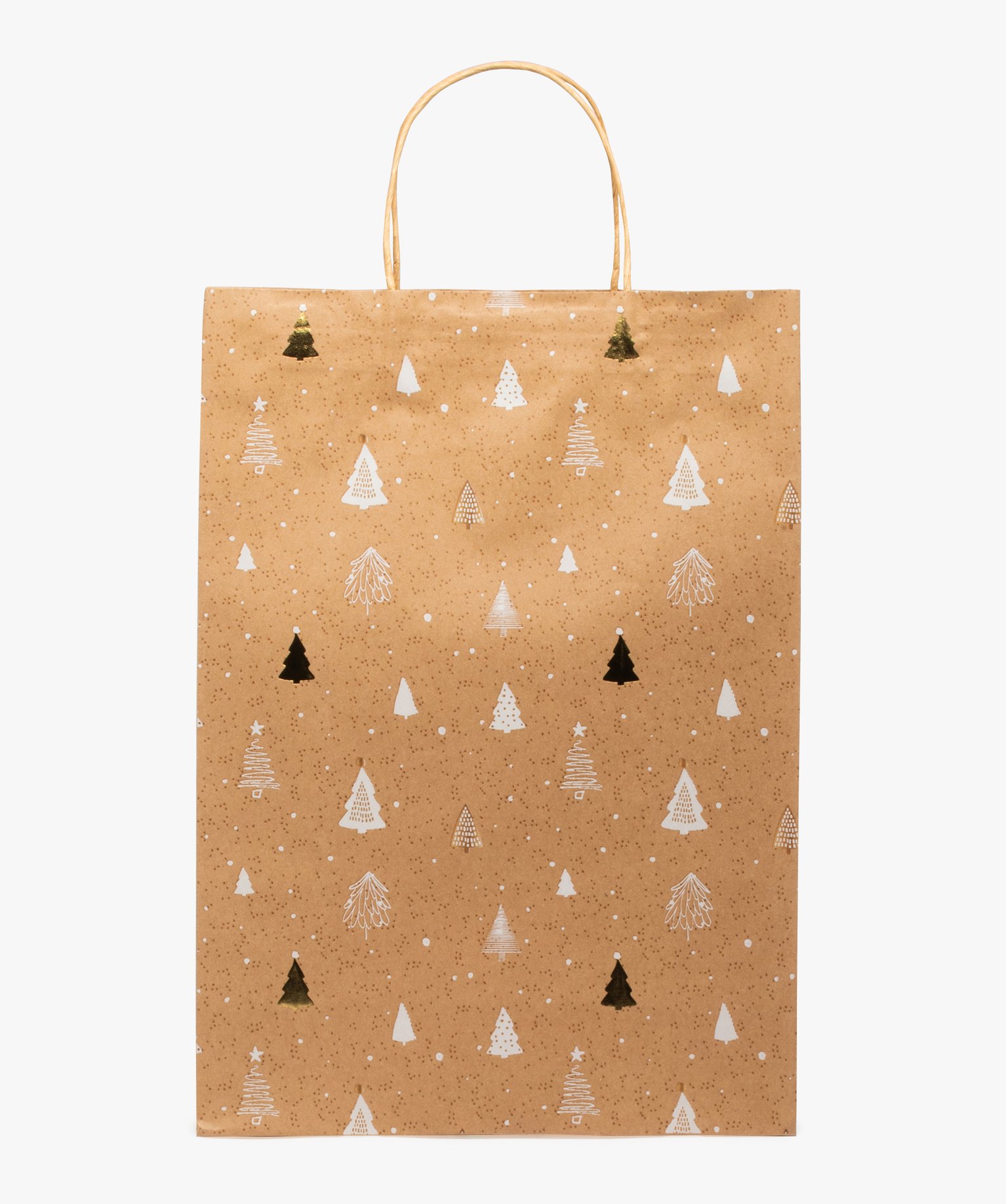 sac cadeau en papier special noel a motifs sapins brun