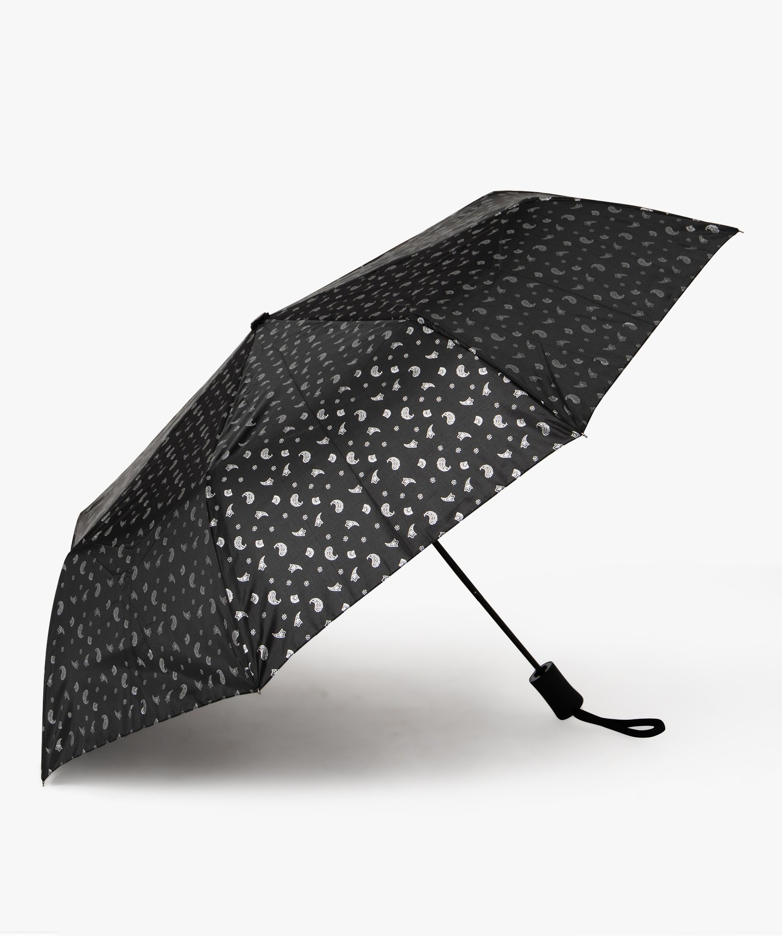 parapluie pliable a motifs cachemire argentes noir