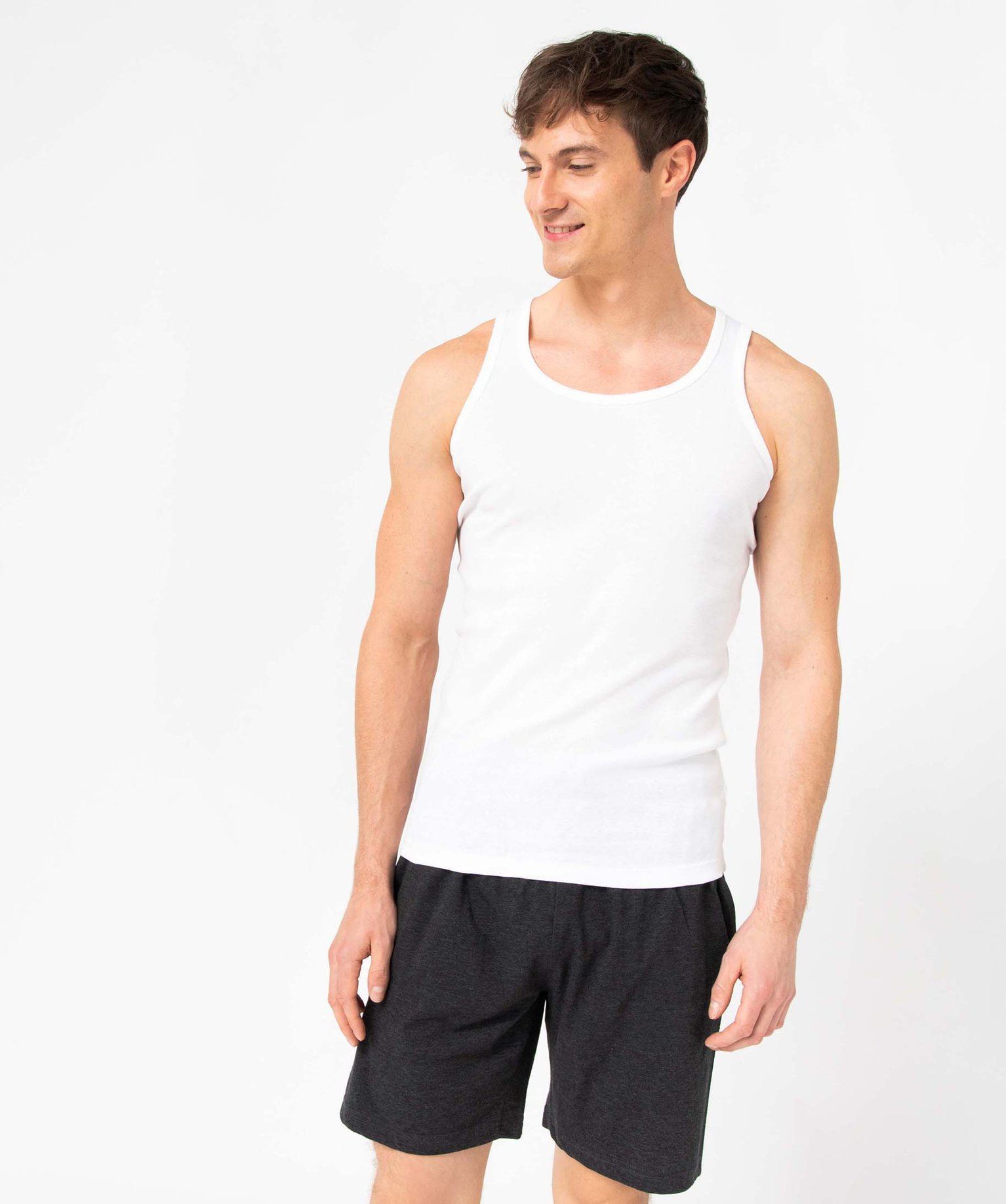 debardeur homme a col rond en coton biologique (lot de 2) blanc standard tee-shirts et debardeurs