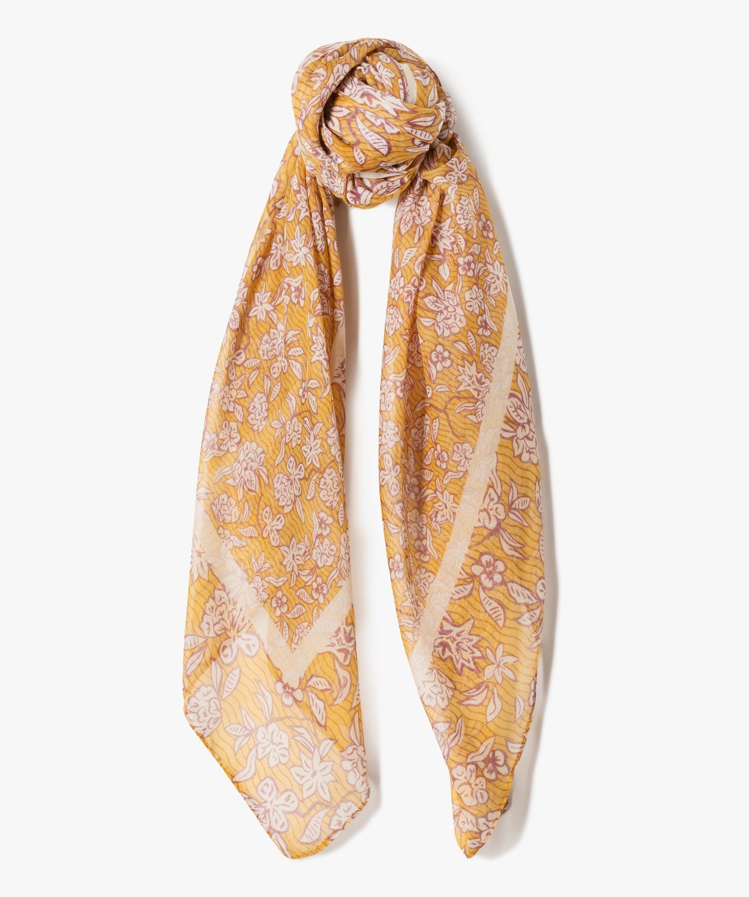 foulard carre en voile fleuri femme jaune foulards