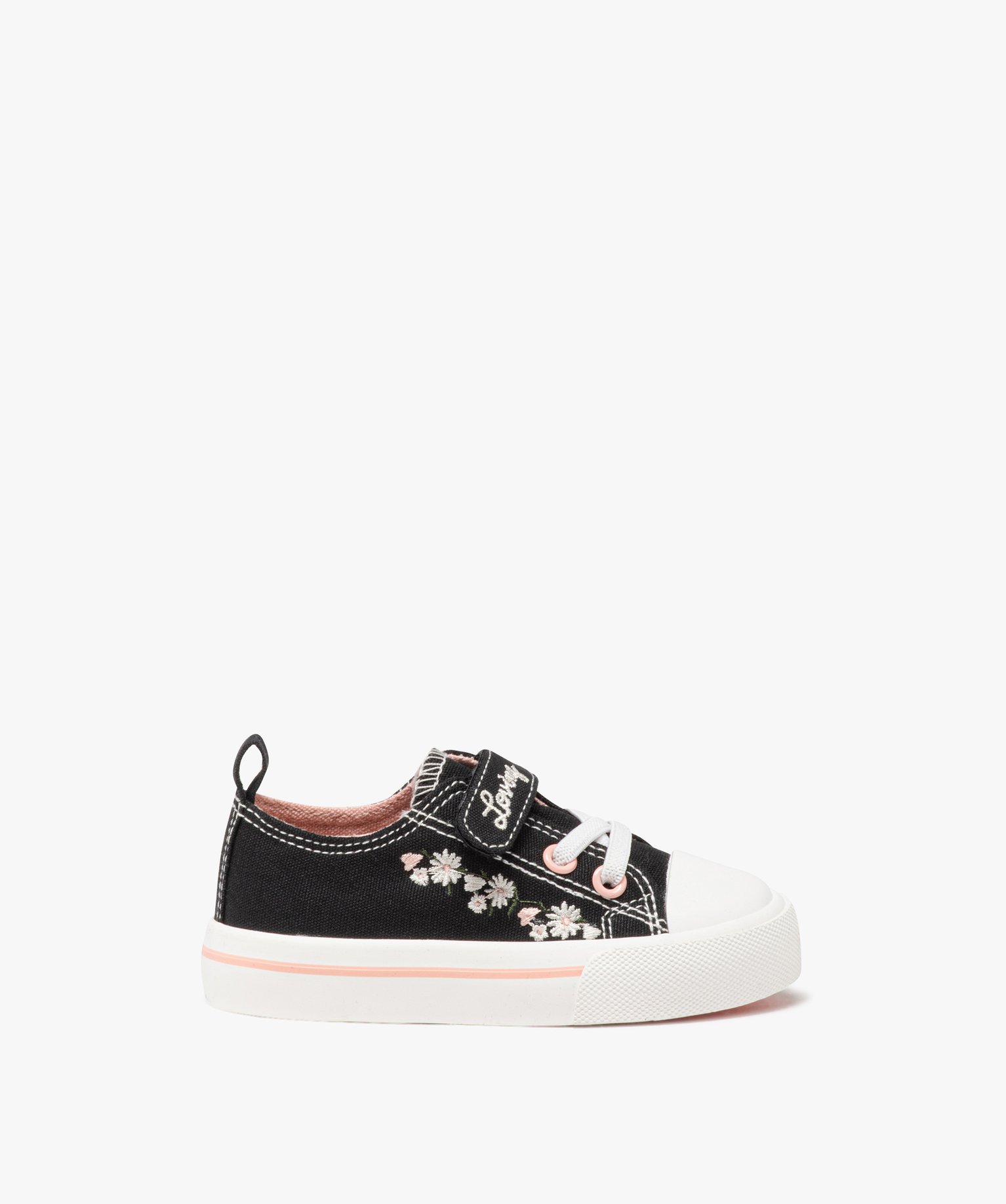 tennis en toile brodee a bout renforce bebe fille noir vif baskets et tennis bebe GEMO