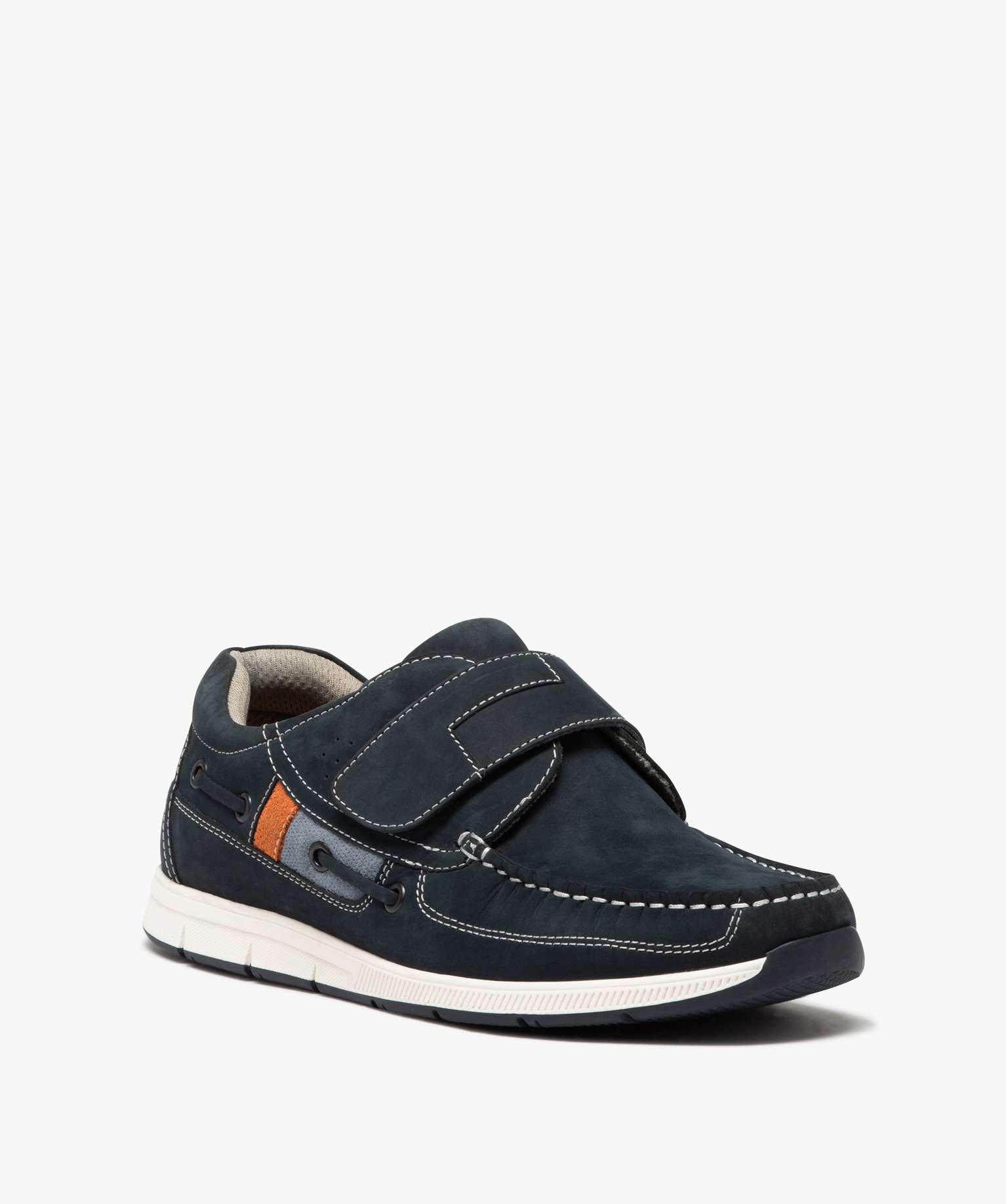 chaussures bateau homme confort dessus en cuir uni et a scratch bleu chaussures bateau homme GEMO
