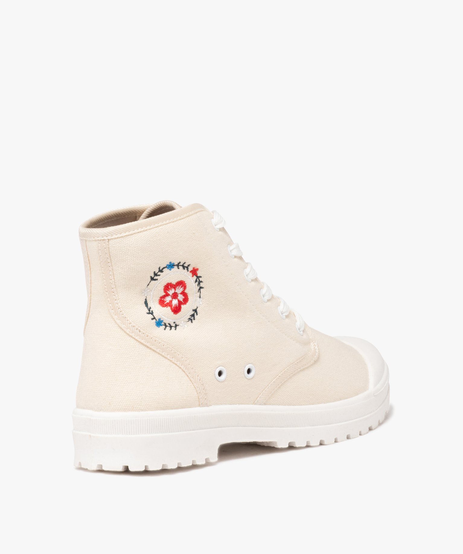 baskets femme en toile montante unie a semelle crantee avec detail brode beige standard baskets montantes femme GEMO