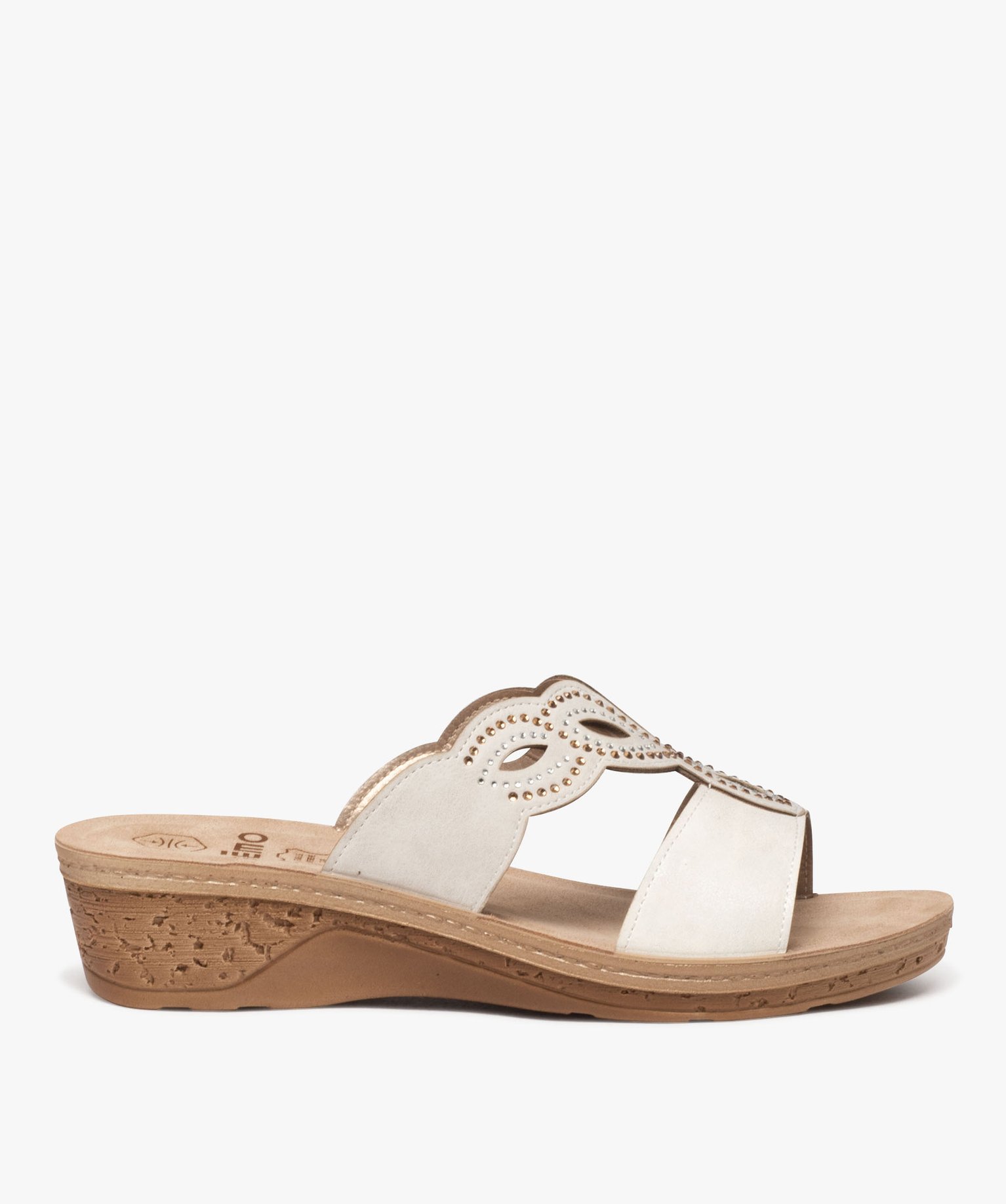 mules femme confort avec bride fantaisie a strass blanc standard mules et sabots femme GEMO