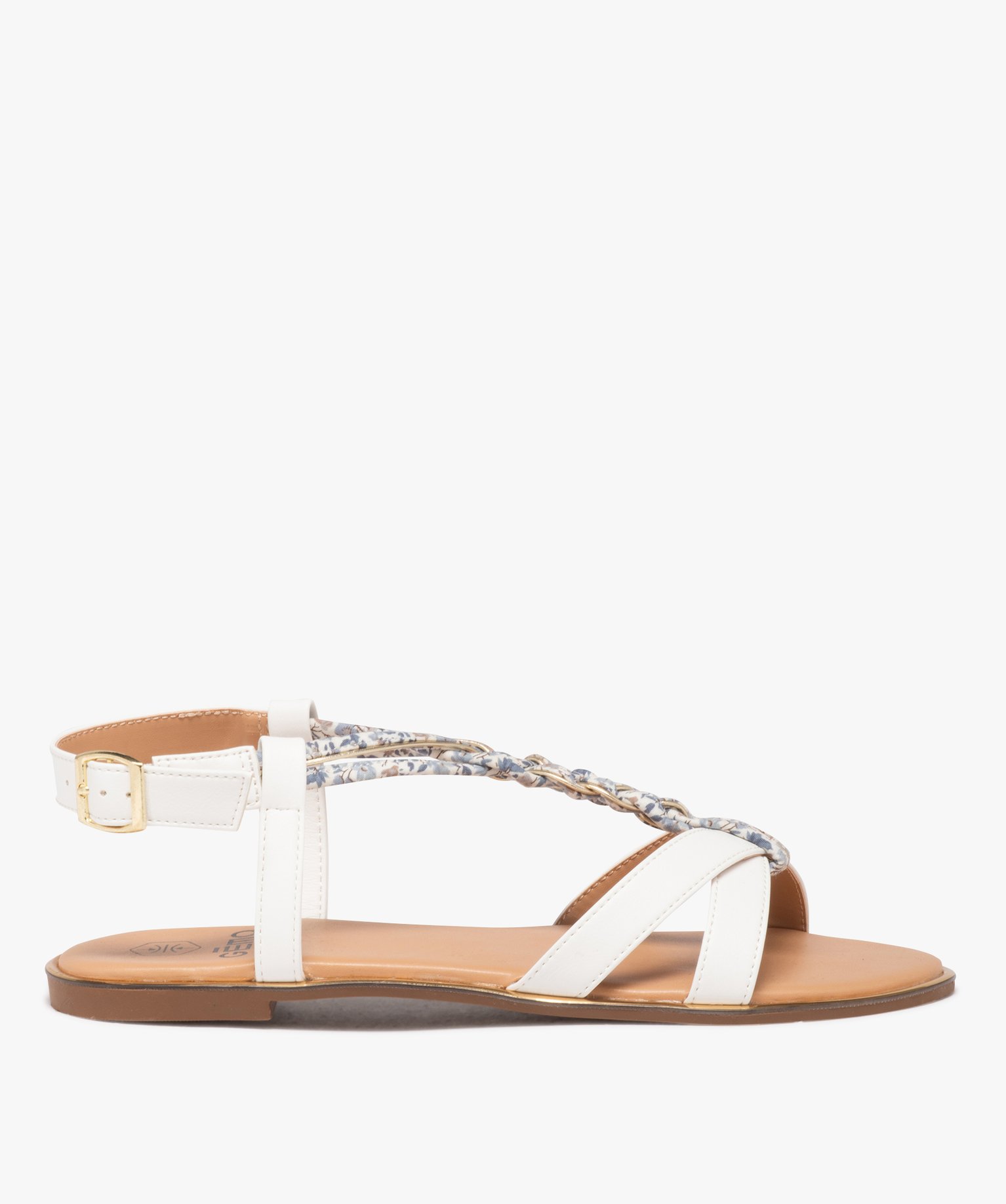 sandales plates esprit salome a detail fleuri femme blanc standard sandales plates et nu pieds femme GEMO