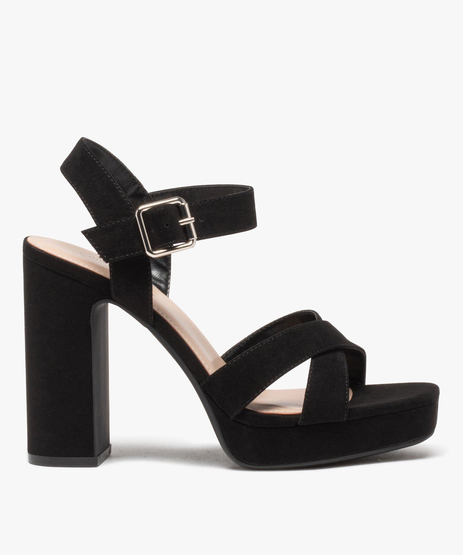 sandales femme a talon unies en suedine a brides croisees noir standard sandales a talon