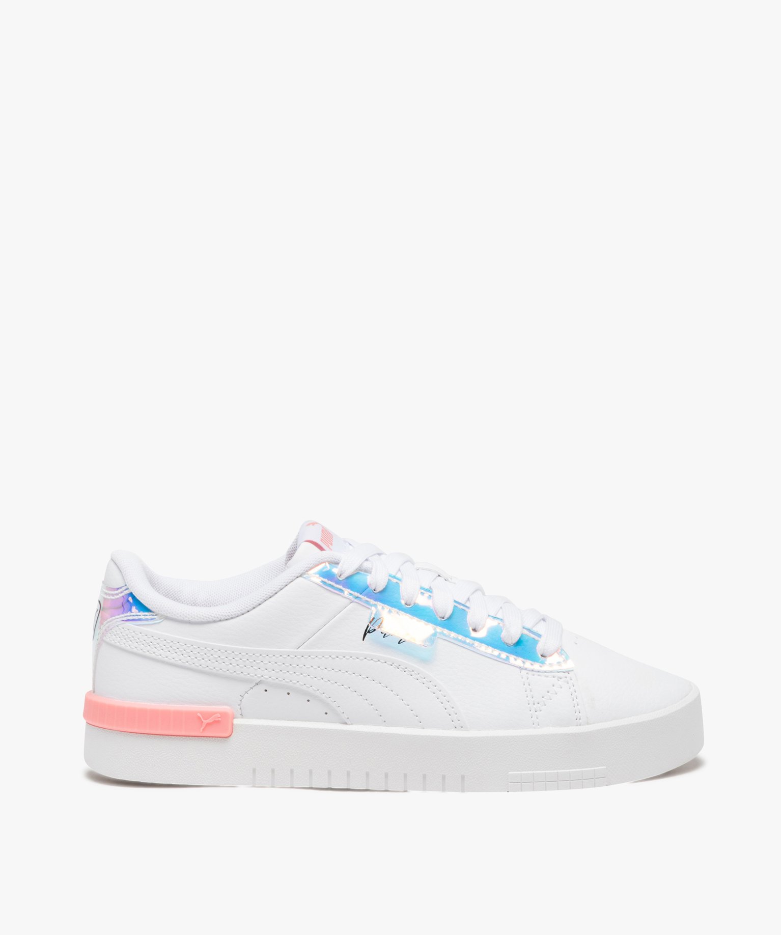 baskets fille dessus en cuir uni a lacets avec detail metallise puma blanc chine baskets fille GEMO